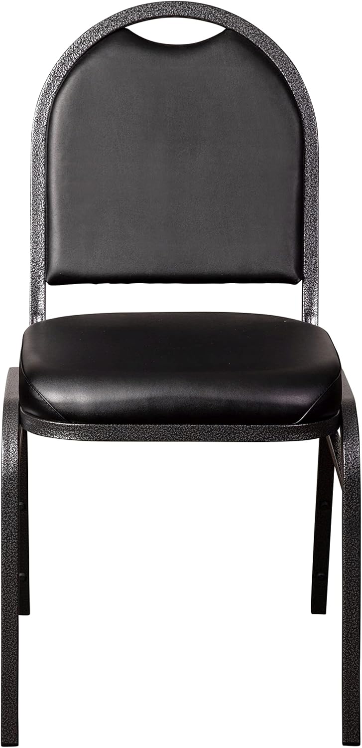 BizChair Hercules – Juego de 4 sillas apilables de grado comercial de 500 libras de capacidad, tapicería de vinilo negro, marcos de metal de vena