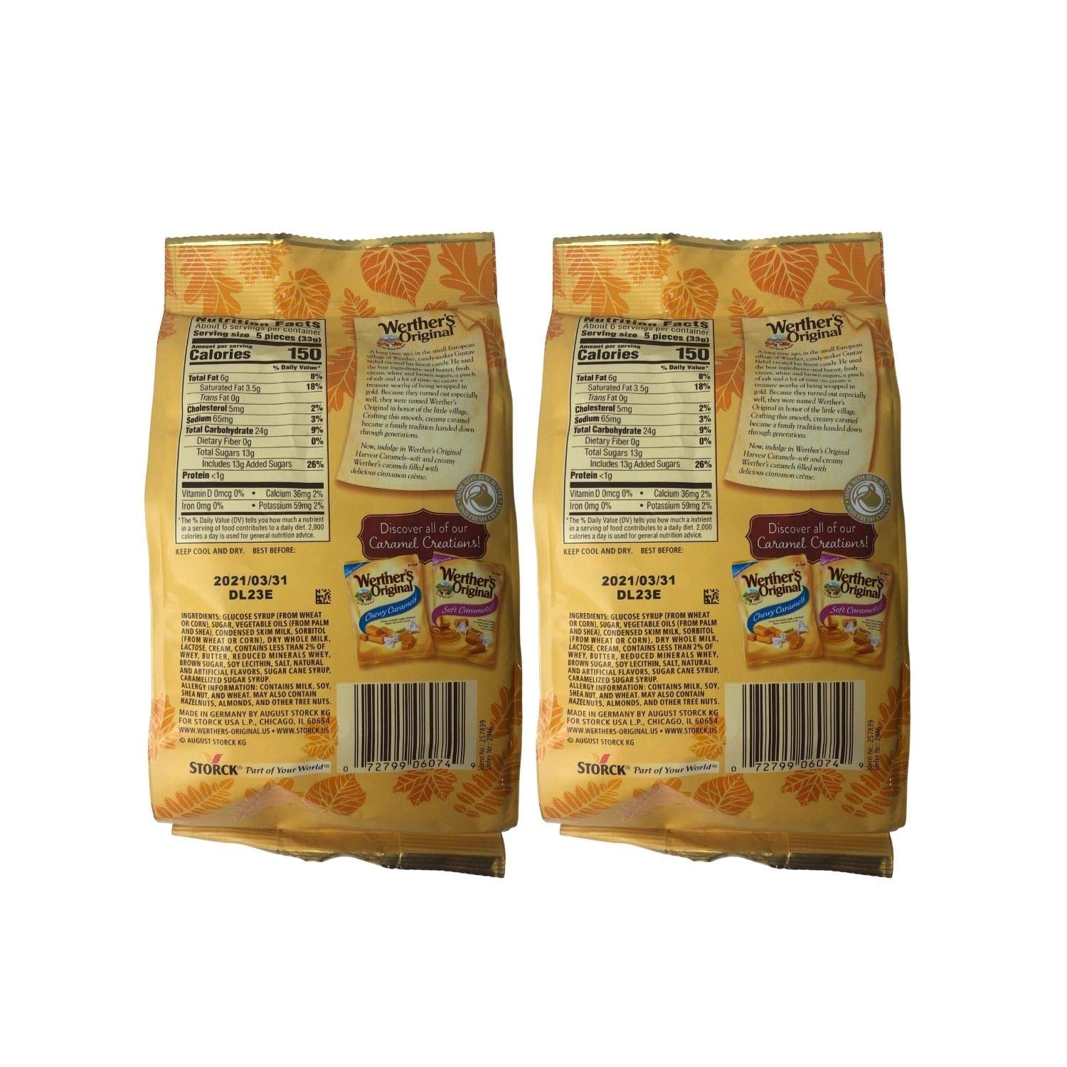 Werthers Original Harvest Caramels Limited Edition Cinnamon Creme Caramels suaves de 7.4 onzas (paquete de 2)