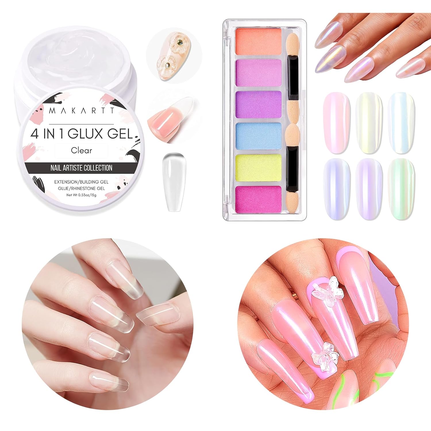 Makartt 4 en 1 Glux Gel Clear Solid Nail Extension Gel Constructor de Uñas Gel Constructor de Uñas de 0.5 fl oz UV Paquete de pegamento de uñas con