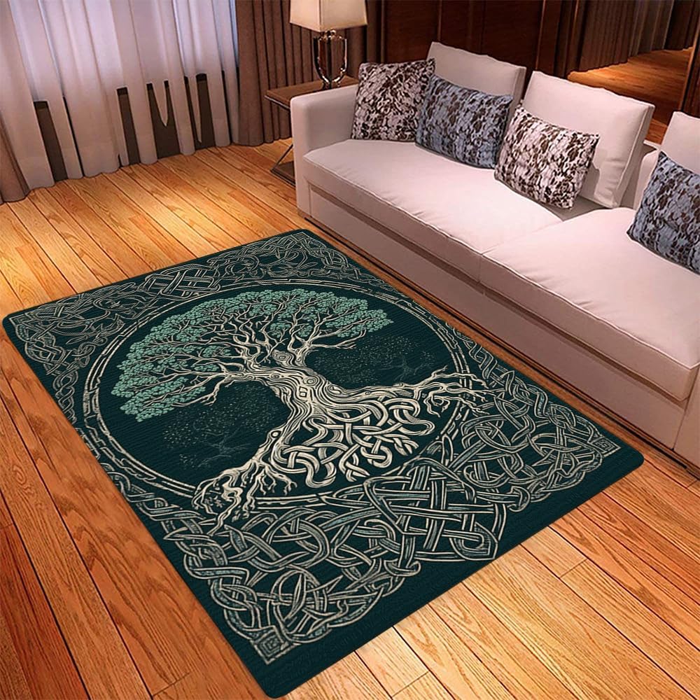 Alfombra celta – Alfombra de árbol de la vida, alfombras celtas suaves para sala de estar, alfombra celta, alfombra única, alfombra moderna de