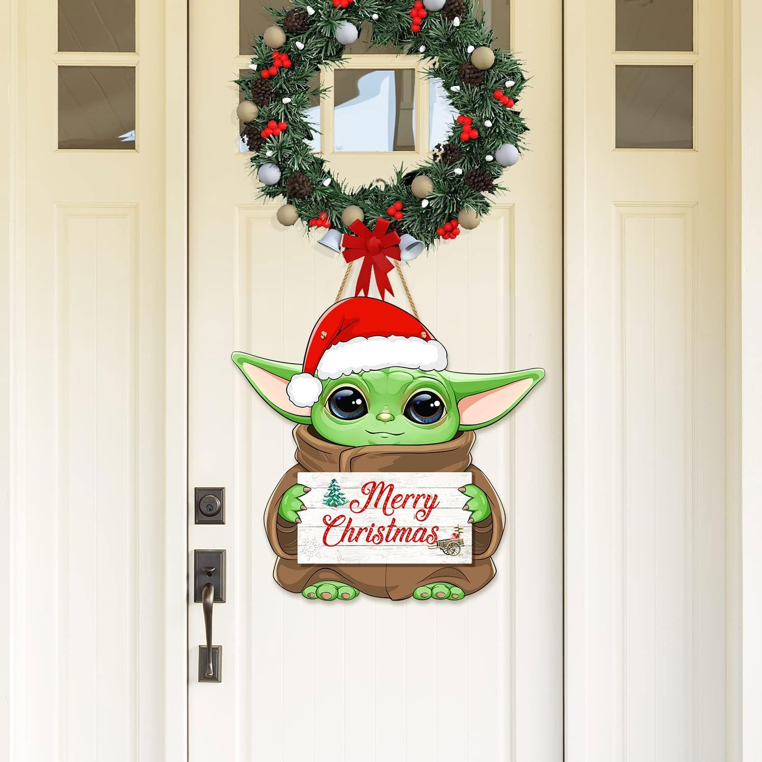 Decoración navideña para puerta delantera, letreros colgantes para decoración navideña, letrero de Feliz Navidad, suministros de fiesta temática de