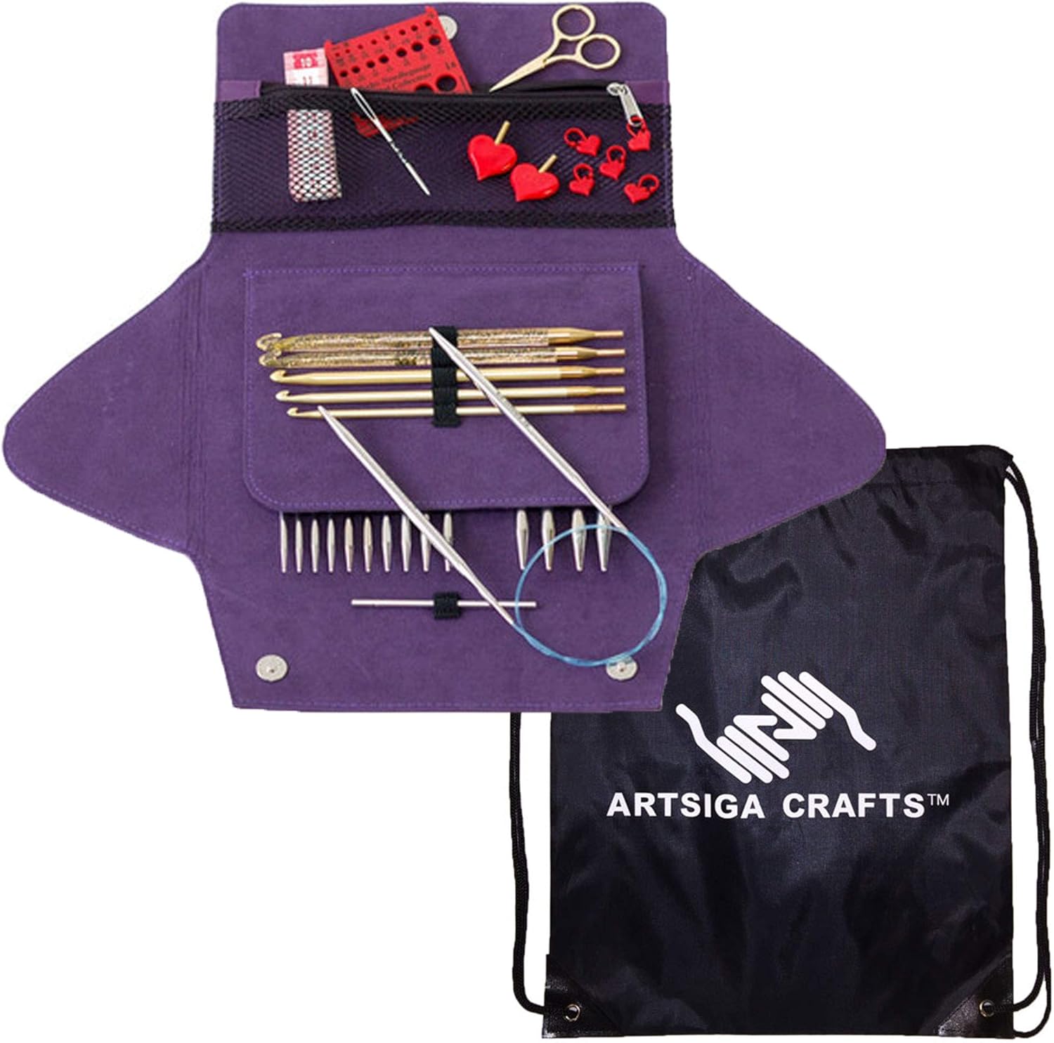 addi Click Grab N Go – Juego de puntas circulares intercambiables de 5 pulgadas US 4, 5, 6, 7, 8, 9, 10, 11 y puntas de ganchillo métricas 4, 5, 6,