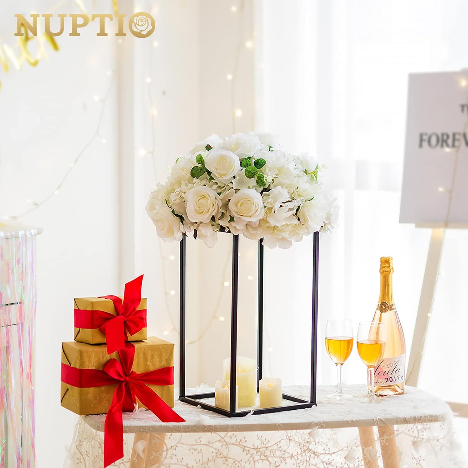 Nuptio Jarrón negro para centros de mesa de boda, 2 jarrones de 15.7 pulgadas de alto para centros de mesa de boda, jarrones negros para flores,