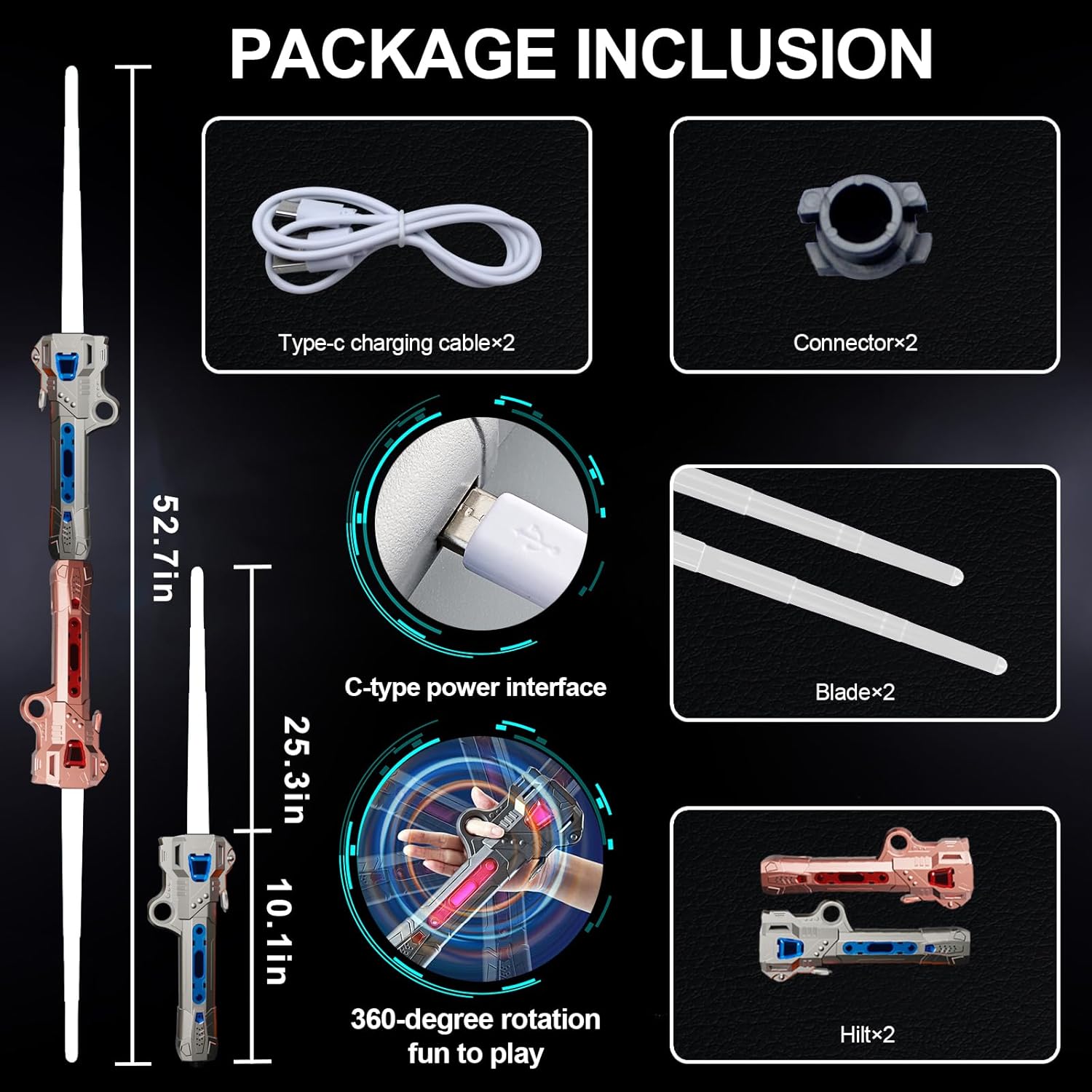 Tongker Paquete de 2 sables de luz para niños, 7 colores RGB con 3 modos de sonido FX, juguete de sable de luz expandible 2 en 1 para Galaxy War