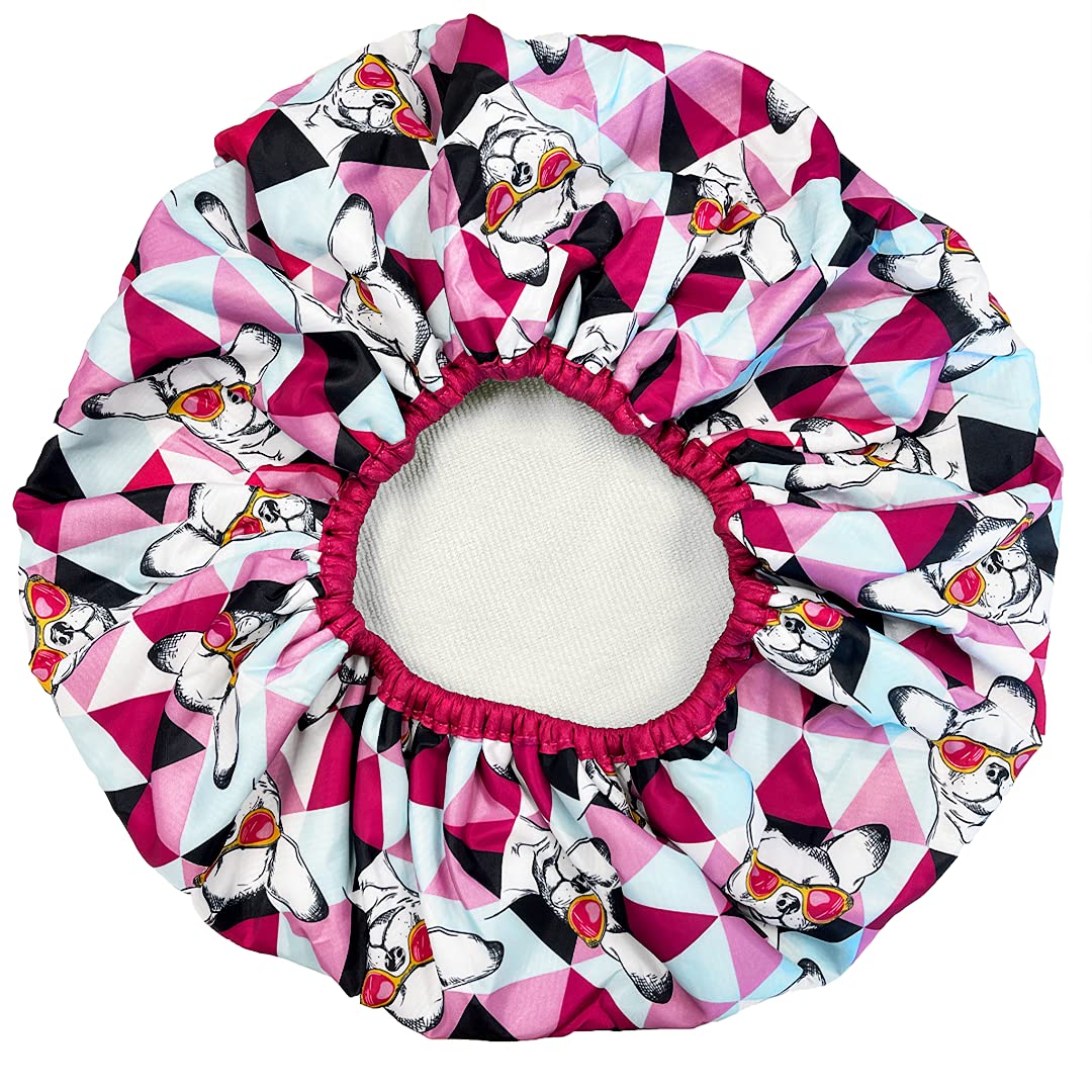 Gorro de ducha y gorro de baño de nailon reutilizable, reversible, de gran tamaño, impermeable, diseñado para todas las longitudes de cabello con