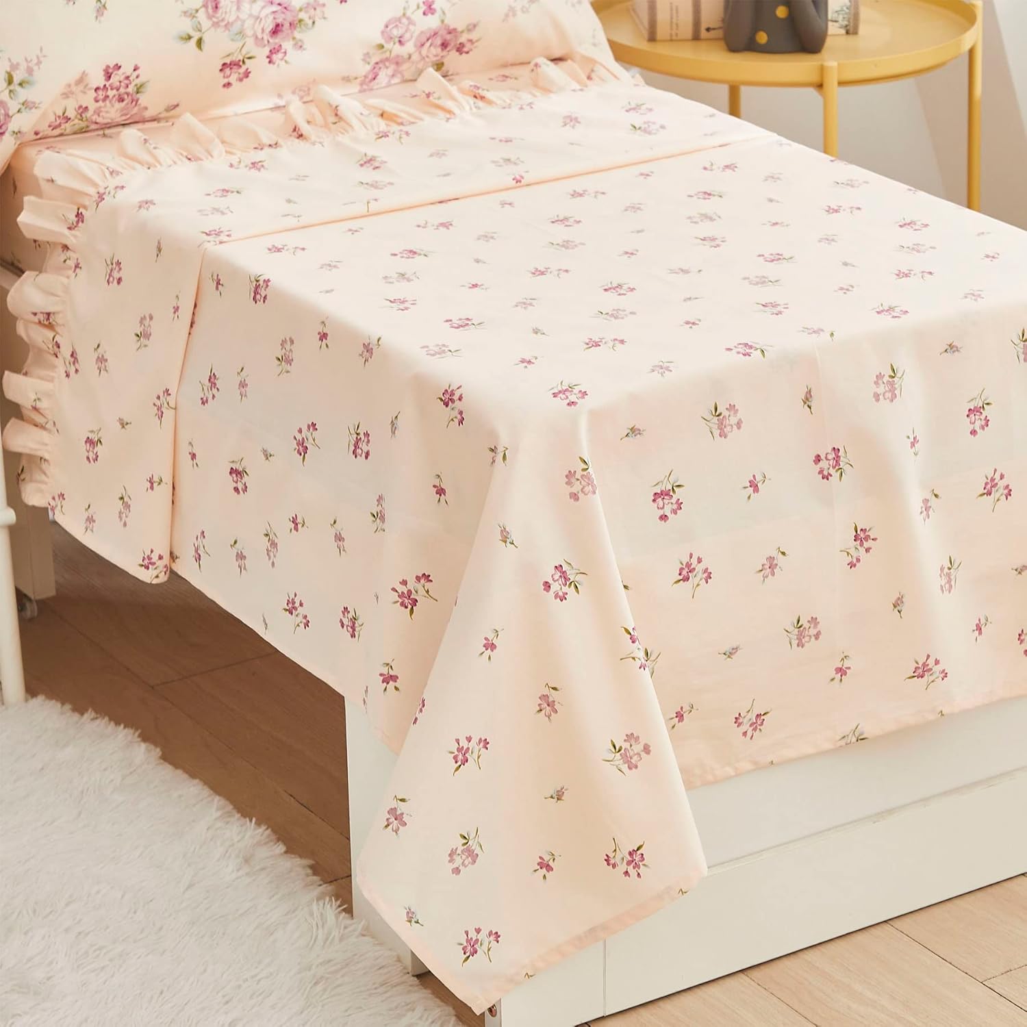 Brandream Juego de ropa de cama para niñas pequeñas, juego de sábanas de 4 piezas en una bolsa, ropa de cama de princesa para niños con sábana