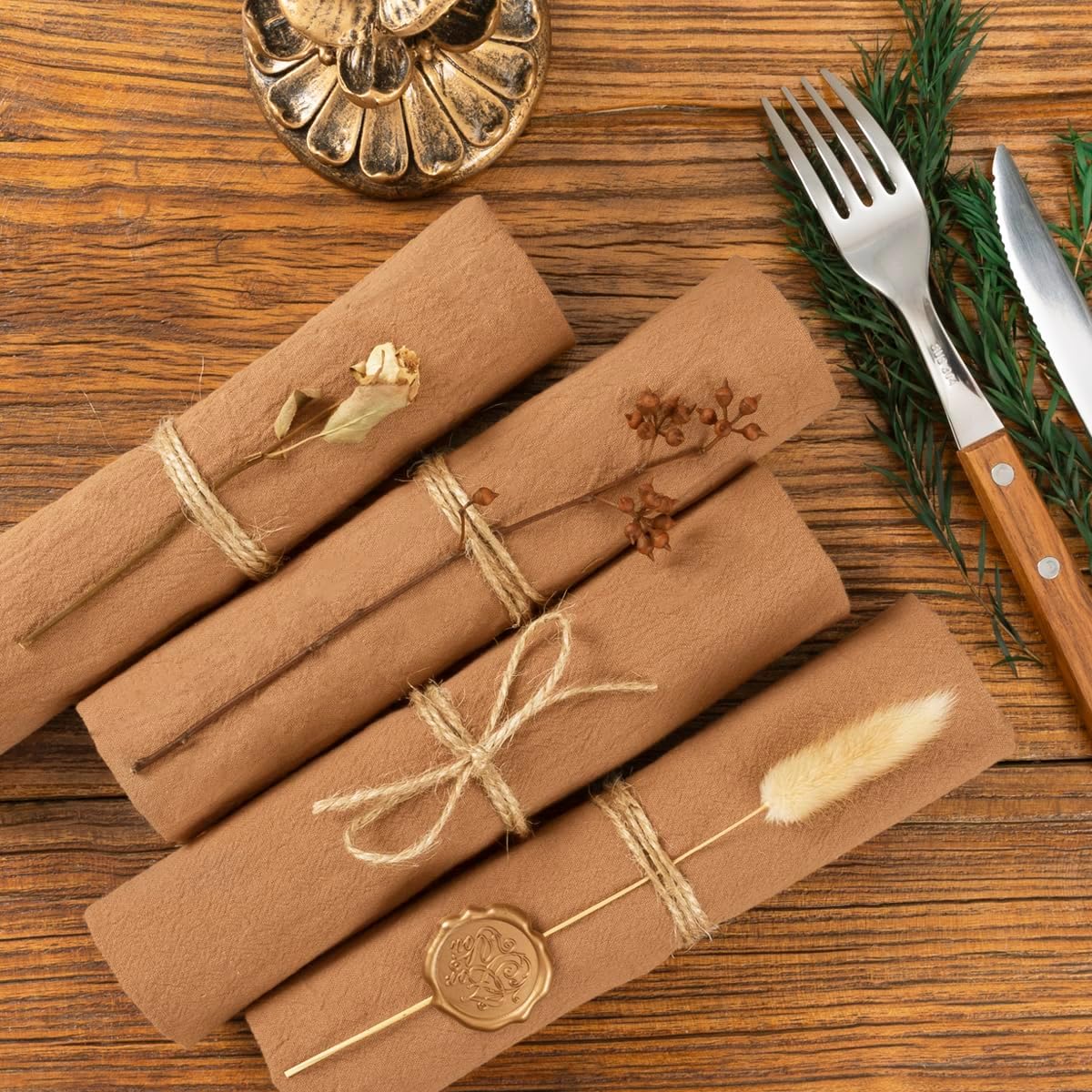Socomi Servilletas de lino de color caramelo, para Pascua, primavera, juego de 10 servilletas de algodón lavables a granel de 17 x 17 pulgadas para