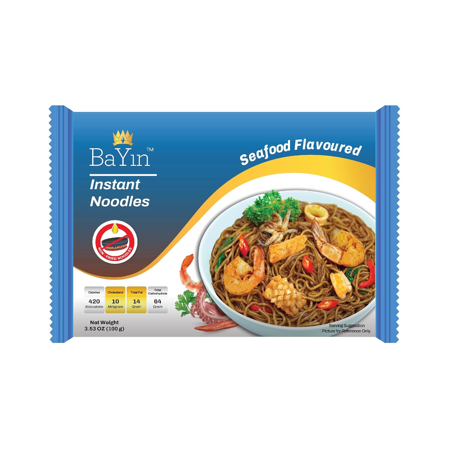 Bayin Fideos instantáneos – No fritos – Seco 3.53oz (100g) Paquete de 10 (sabor a mariscos, 10)