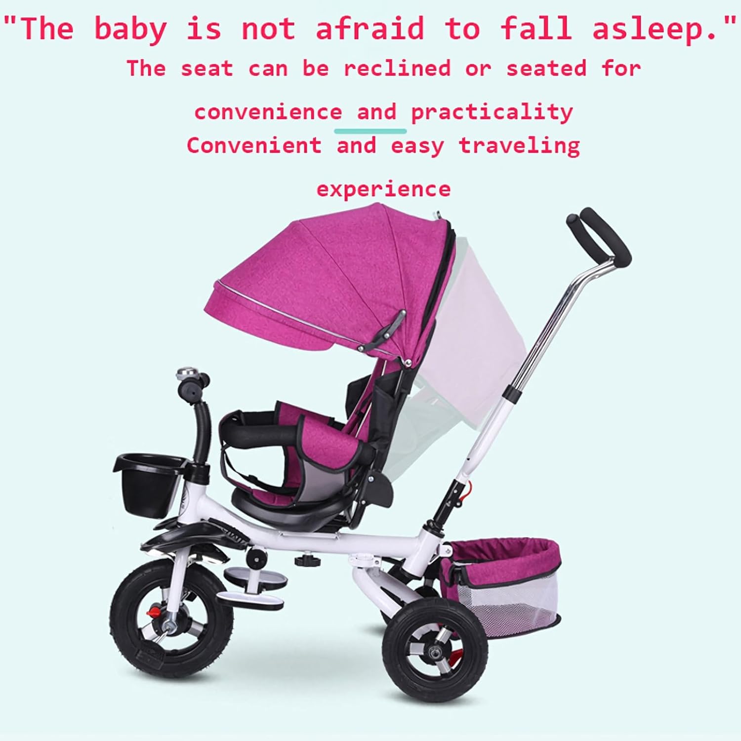 Triciclo para niños, triciclo para niños de 1 a 6 años, triciclo 4 en 1, triciclo plegable para niños con asa de empuje, toldo extraíble, asiento