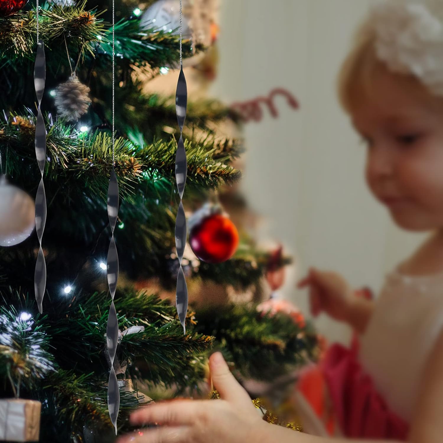 ZHMTang 24 adornos colgantes de Navidad, carámbanos de aluminio torcidos para boda, Halloween, decoración de árbol de vacaciones (brillante, 7