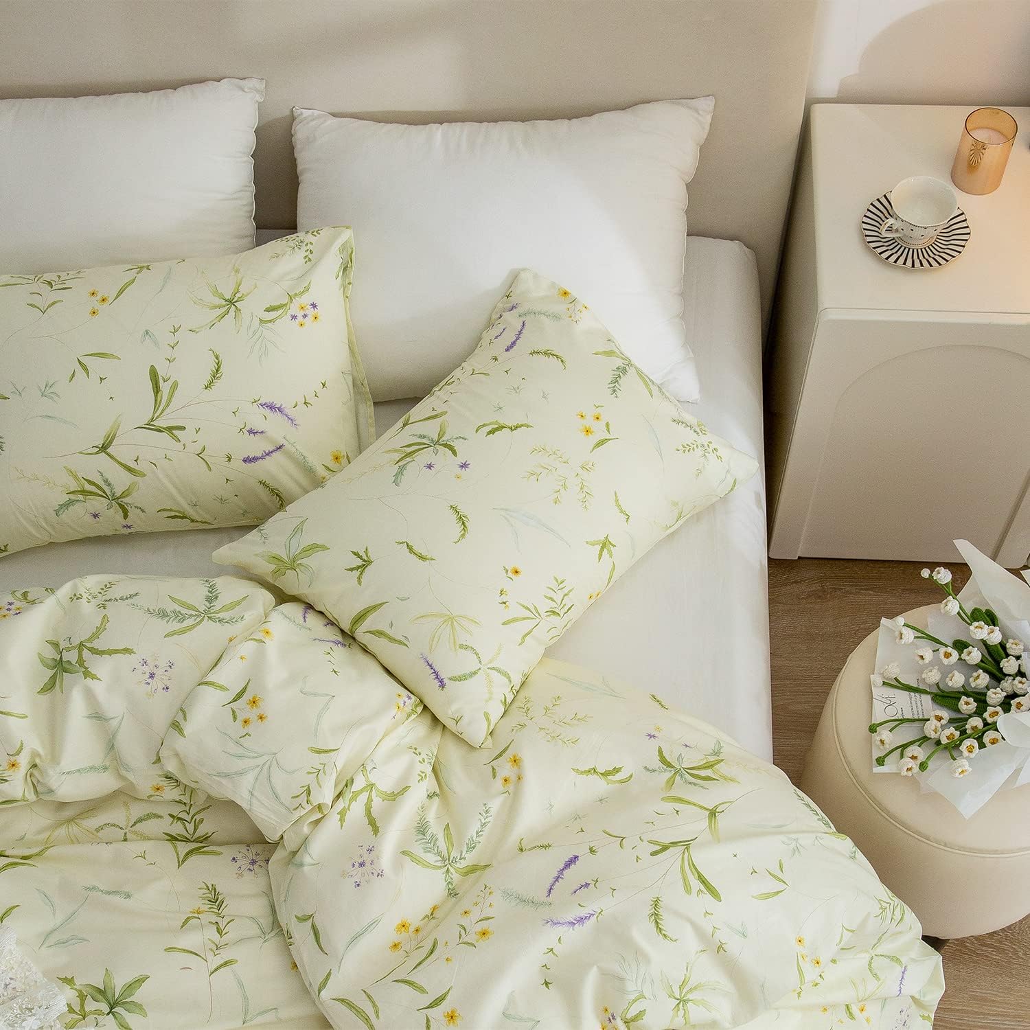 Juego de funda de edredón tamaño individual de algodón floral, 100% algodón, elegante, floral, juego de ropa de cama individual de 3 piezas, color
