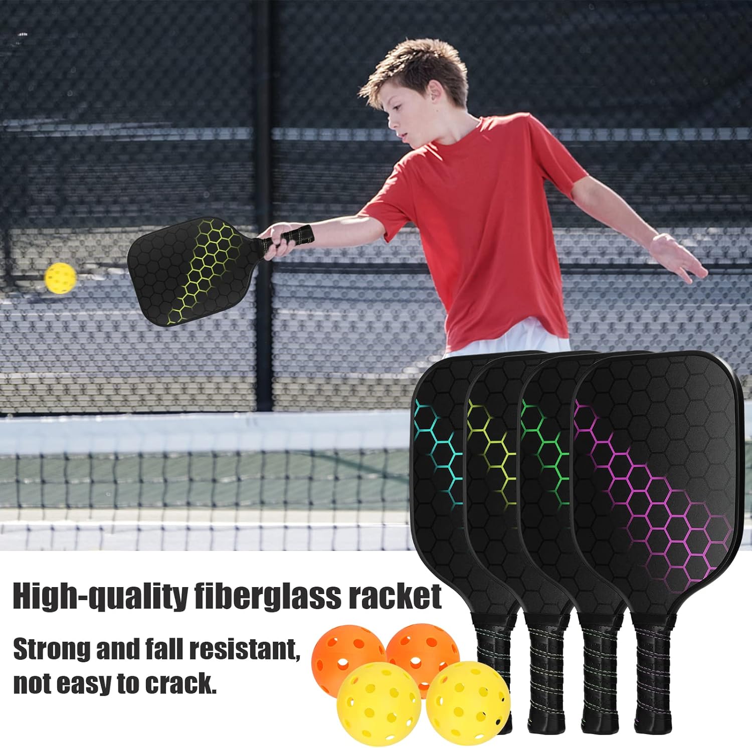 Doorslay Juego de 4 palas de pickleball ligeras, juego de paletas de pickleball, 4 bolas de pickleball, 4 toallas de enfriamiento y bolsa de