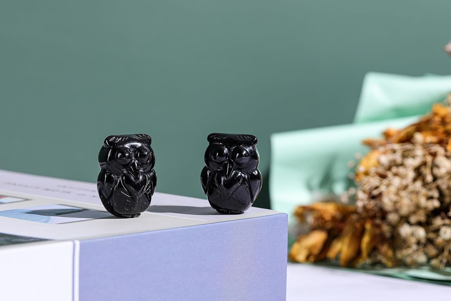 CrystalTears Figura de cristal de obsidiana negra, adorno tallado natural, piedra preciosa de cristal curativo, estatua de animal para decoración