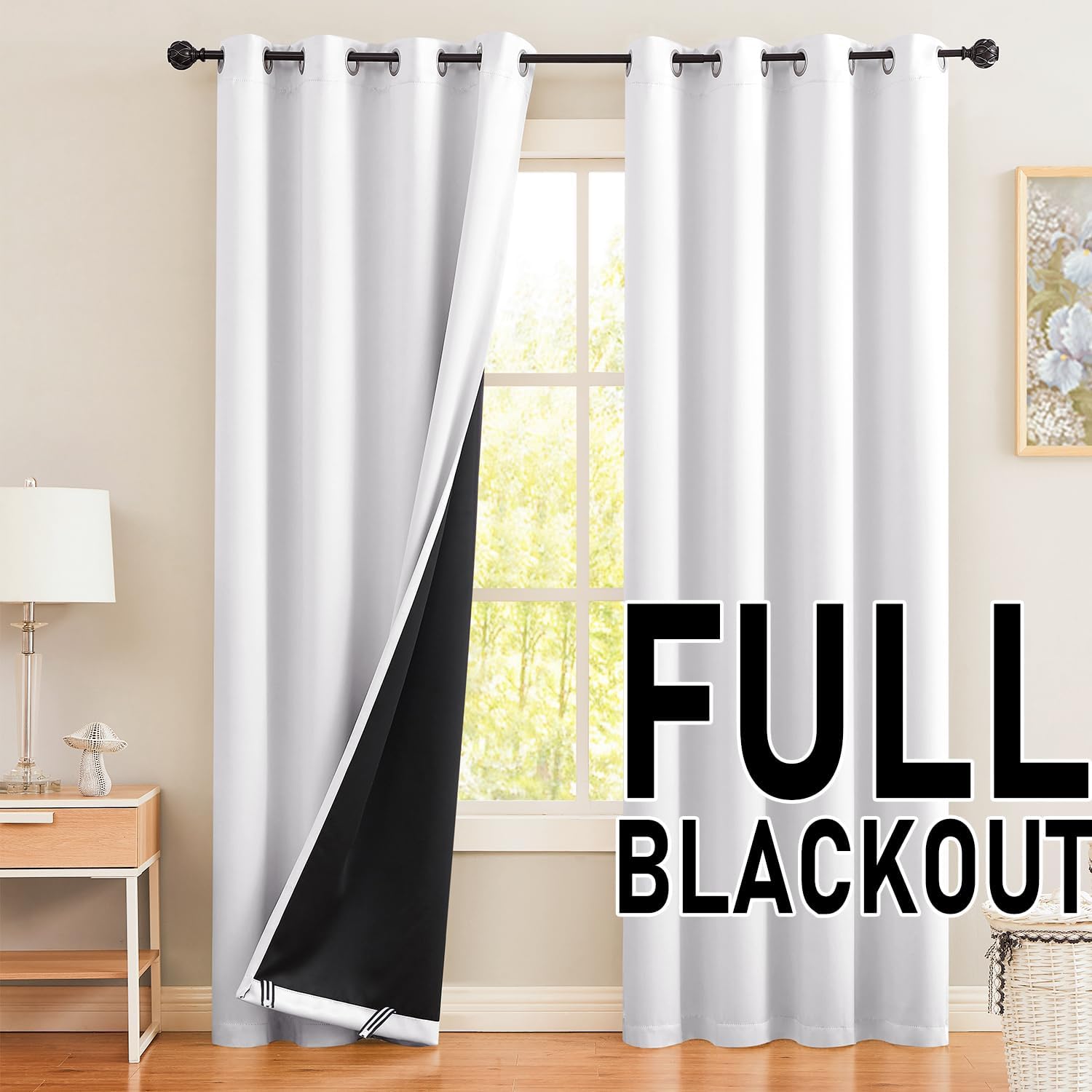 FMFUNCTEX Cortinas opacas blancas para ventana para sala de estar, dormitorio, bloqueo de luz total, cortinas para sala de estar, juego de
