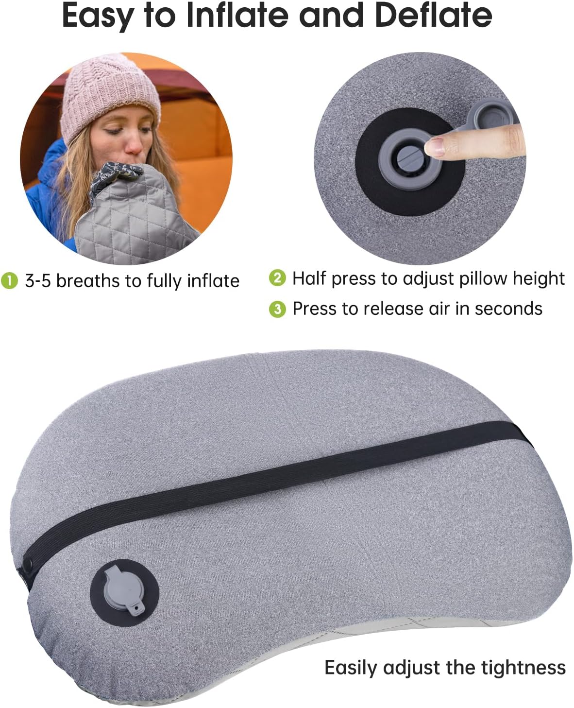 Almohada inflable para acampar con funda extraíble, almohadas de campamento ultraligeras comprimibles para dormir, mochileros, senderismo, playa,