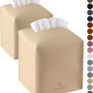 Funda para caja de pañuelos, soporte cuadrado de piel sintética, moderno organizador de papel facial, 5 x 5 x 5 pulgadas, doble beige Funda para caja de pañuelos, soporte cuadrado de piel sintética, moderno organizador de papel facial, 5 x 5 x 5 pulgadas, doble beige