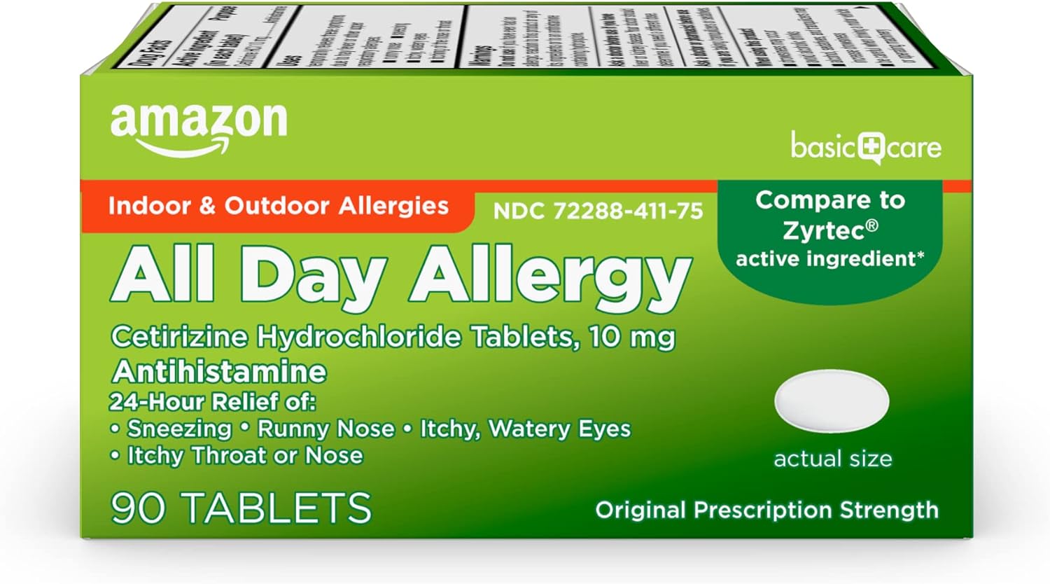 Tienda Basic Care – Pastillas All Day Allergy de 10 mg de diclorhidrato de cetirizina, antihistamínico, 90 comprimidos