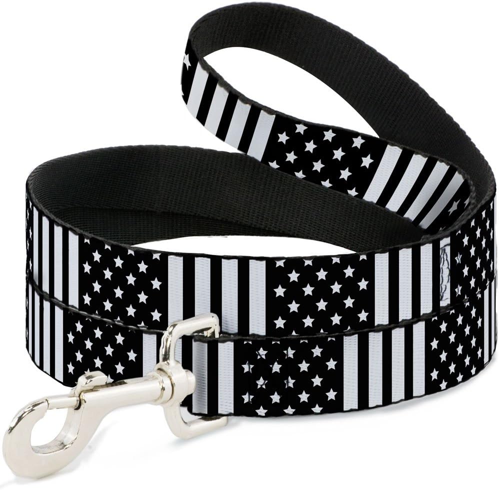 Correa para perro con la bandera estadounidense de primer plano, color negro y blanco, 4 pies de largo de 1.0 pulgadas de ancho