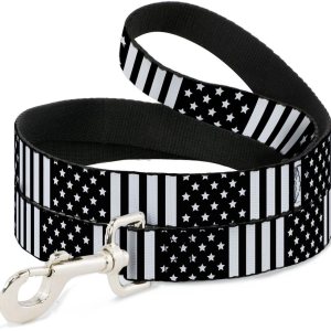 Correa para perro con la bandera estadounidense de primer plano, color negro y blanco, 4 pies de largo de 1.0 pulgadas de ancho Correa para perro con la bandera estadounidense de primer plano, color negro y blanco, 4 pies de largo de 1.0 pulgadas de ancho