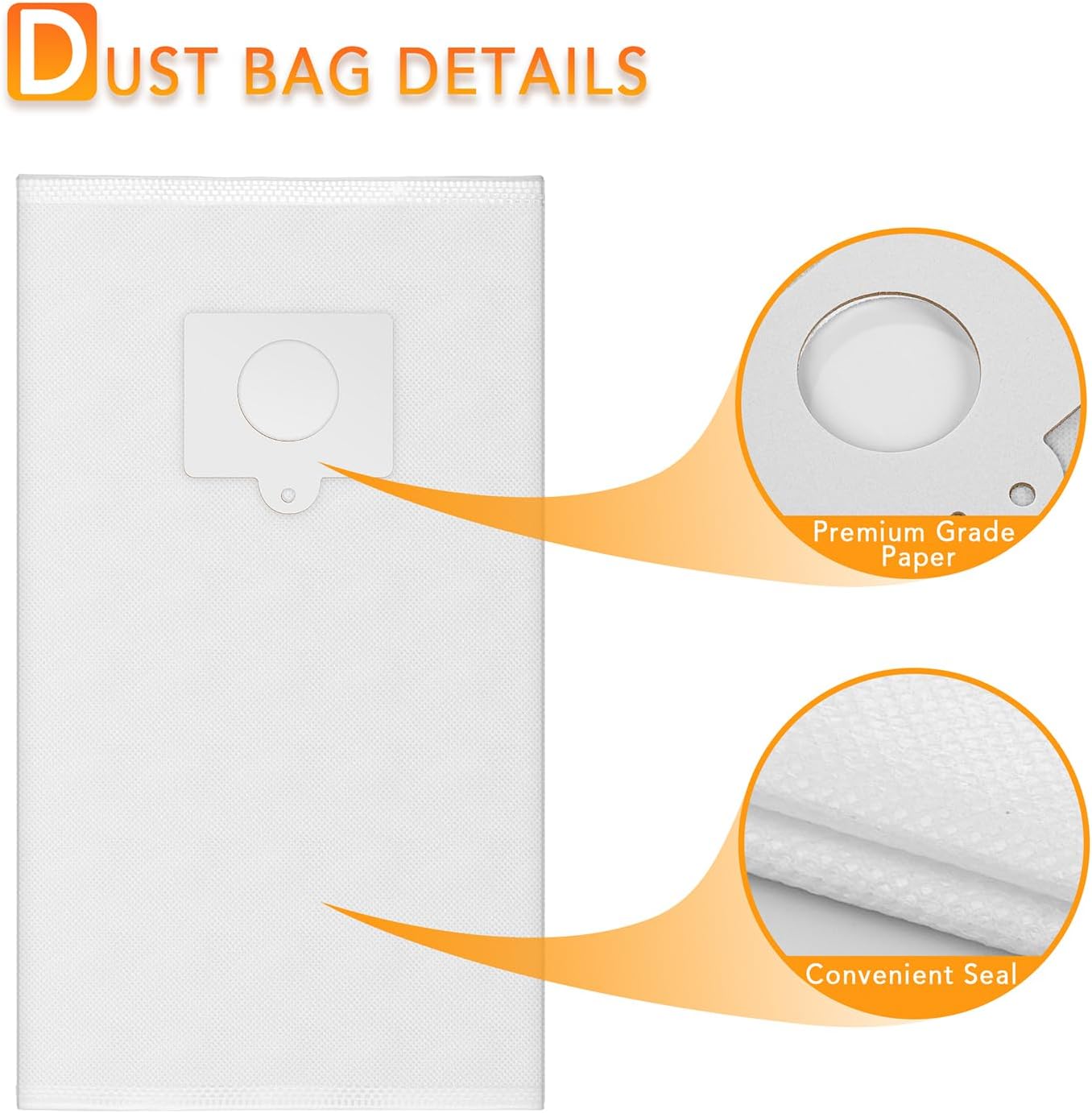 Paquete de 6 bolsas de vacío de tela HEPA 53292 Sears Style QC para Kenmore Canister 5055, 50557, 50558, 53291, 21814, 81214, BC3005, BC7005,