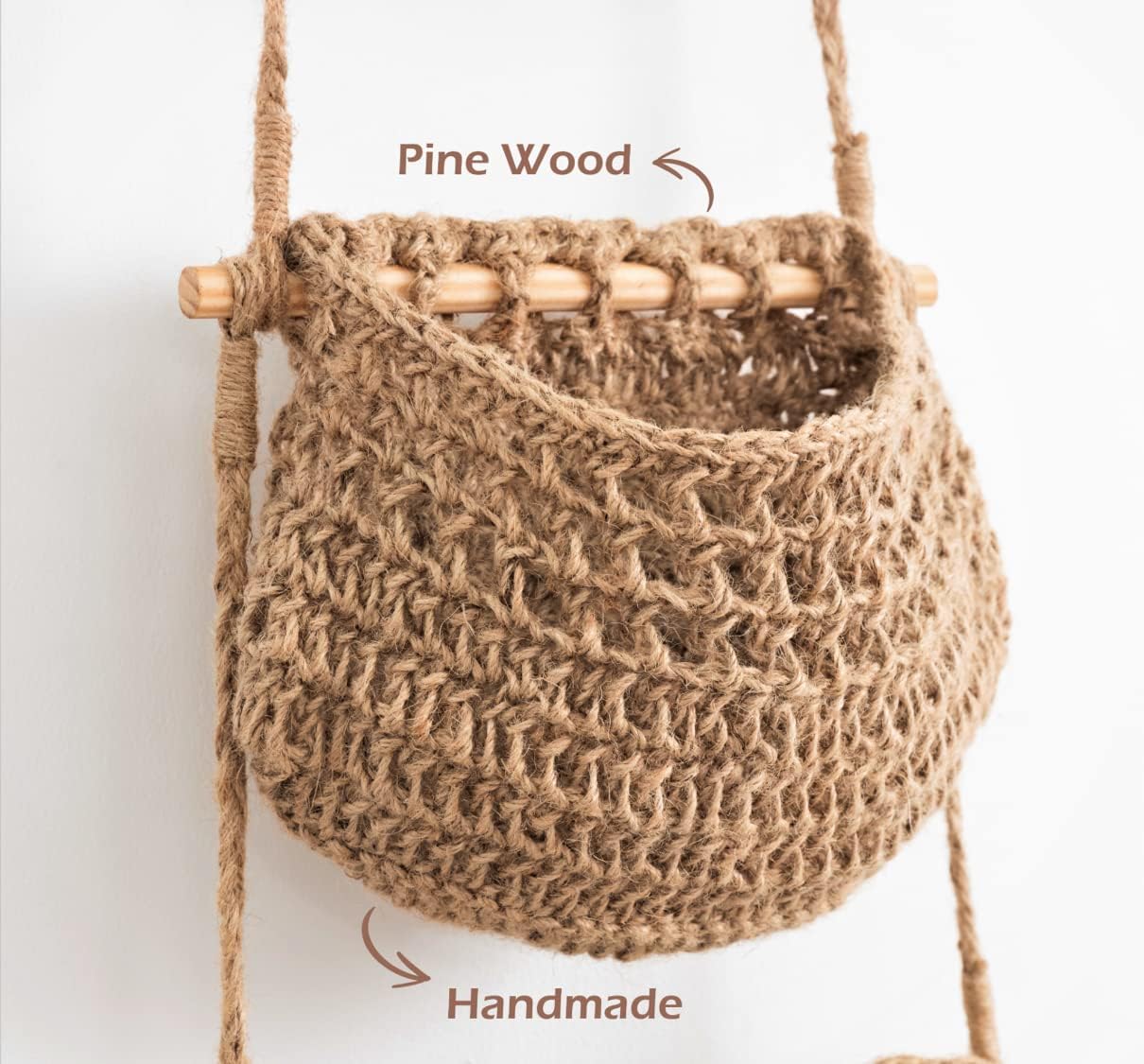 Cesta colgante de frutas, cesta colgante de pared de yute tejida de 3 niveles para organizar, cesta colgante de productos para almacenamiento de