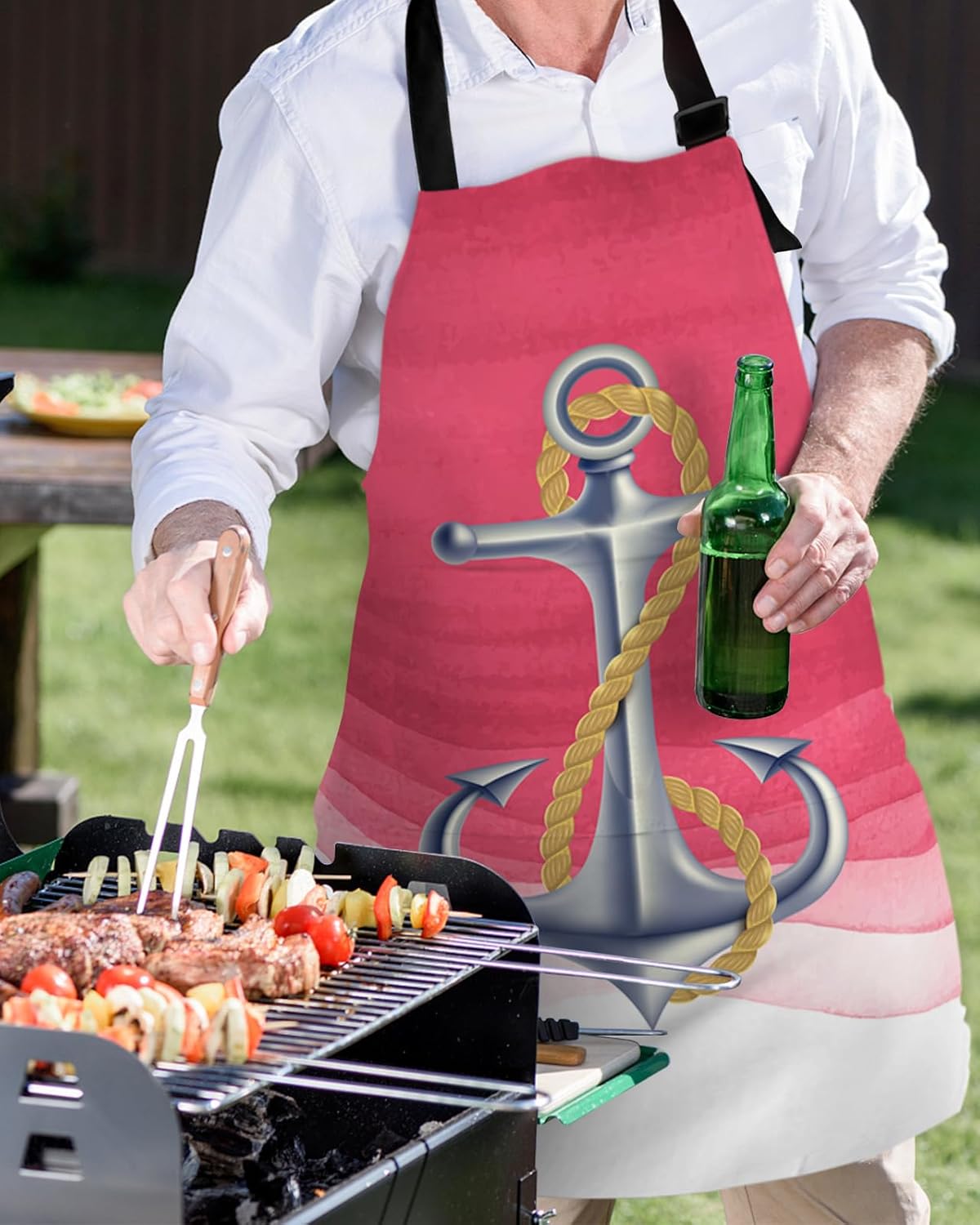 Shine-Home Rose Pink Anchor Bib Aprons for Women With Pockets, Waterproof Canvas Chef Kitchen Cooking Apron for PaintingHair StylistNail Technician,