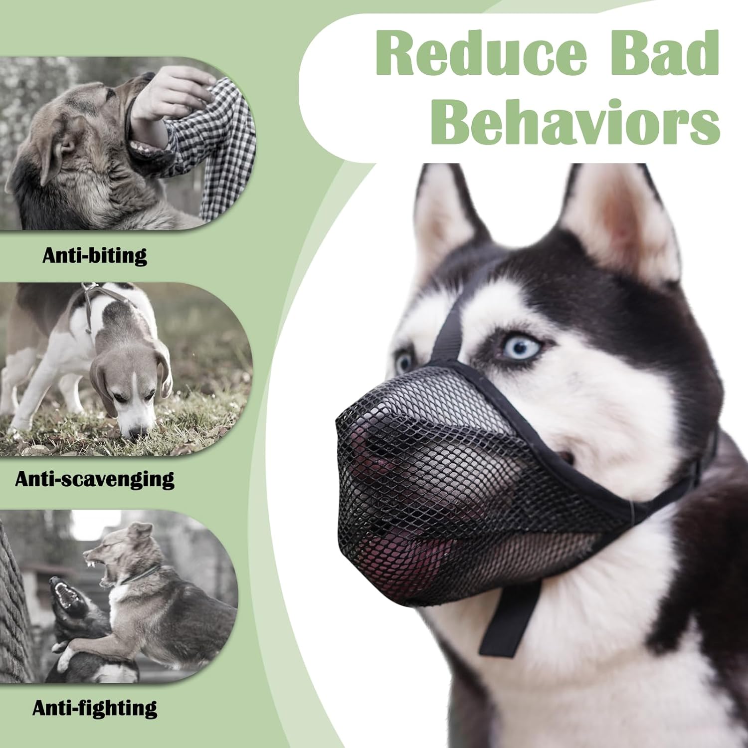 Bozal para perro, bozal de malla suave para perros medianos y grandes con correa ajustable, bozal masticable antimordeduras para limpiar el aseo,