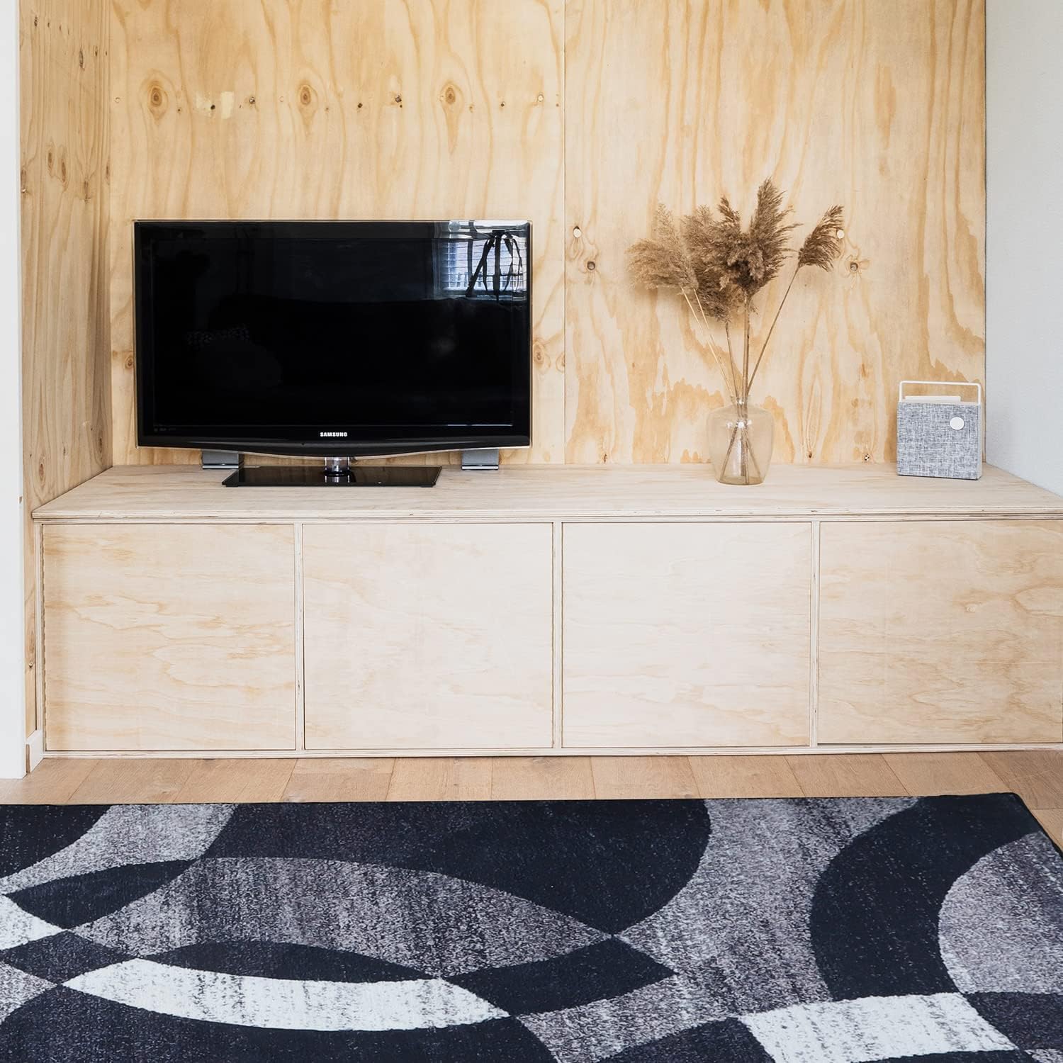 YUFANUHO Alfombra moderna de lana sintética suave de 4 x 6 pies, diseño de líneas de círculos abstractos, para sala de estar, dormitorio, lavable a