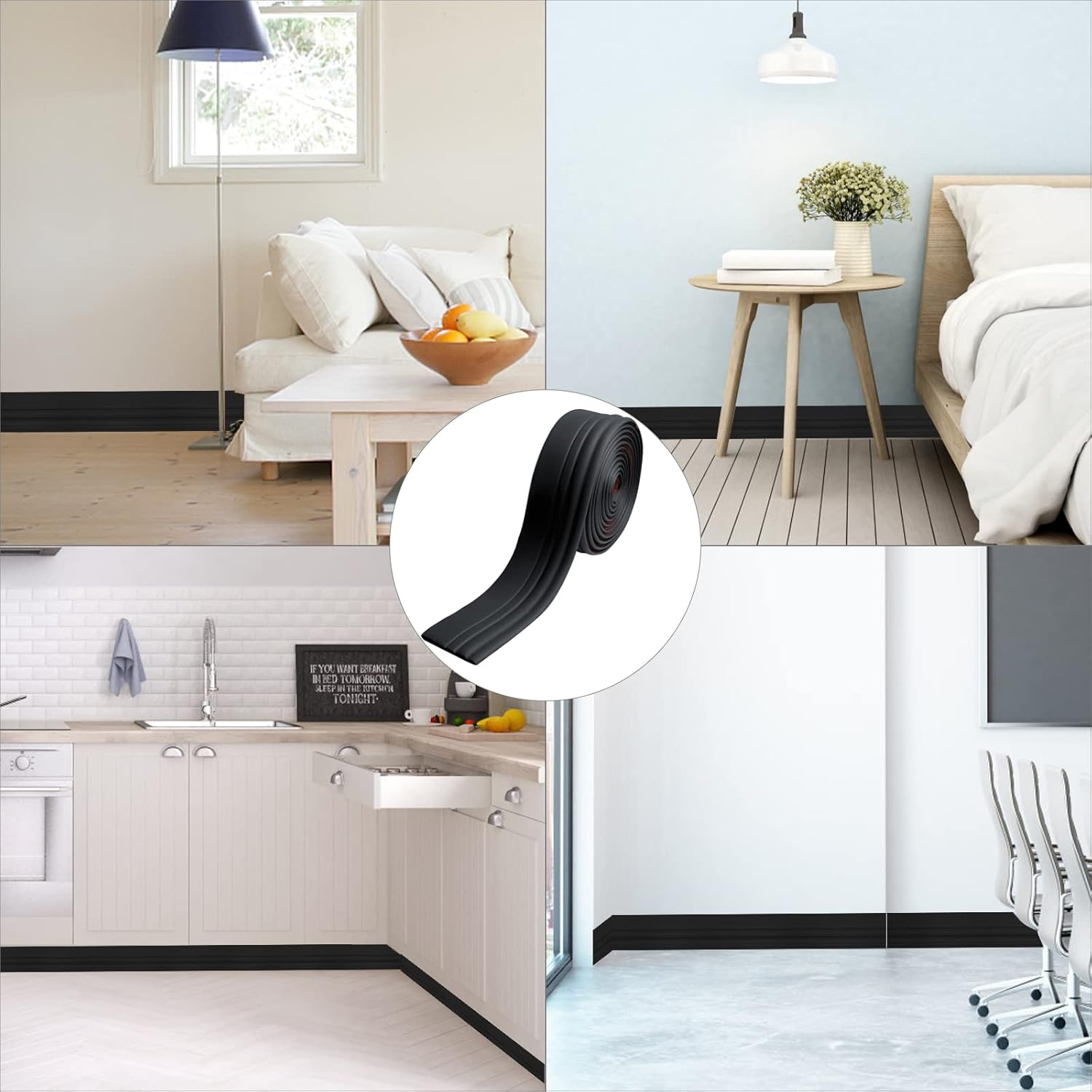 Moldura flexible de pared para base de pared para despegar y pegar, 4 pulgadas de ancho x 16.4 pies de largo, rodapiés de vinilo autoadhesivo para