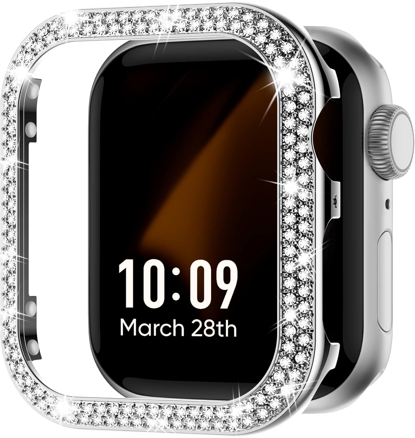 Missair Bling Funda compatible con Apple Watch Series 6, 5, 4 SE, con purpurina de doble hilera, marco de diamantes de cristal de acero inoxidable,