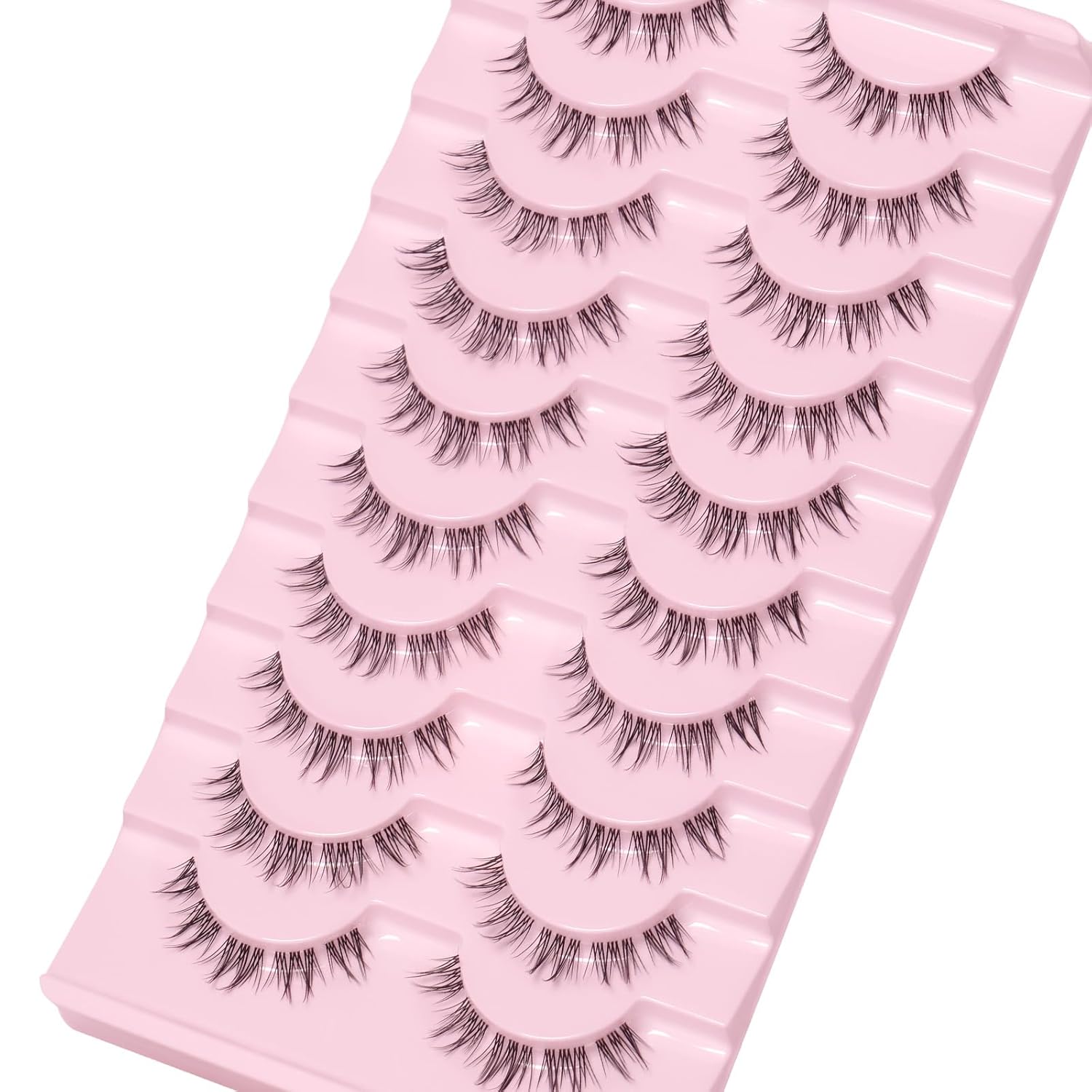 Paquete de 10 pares de pestañas postizas de visón finas, esponjosas, aspecto natural, banda de pestañas transparentes