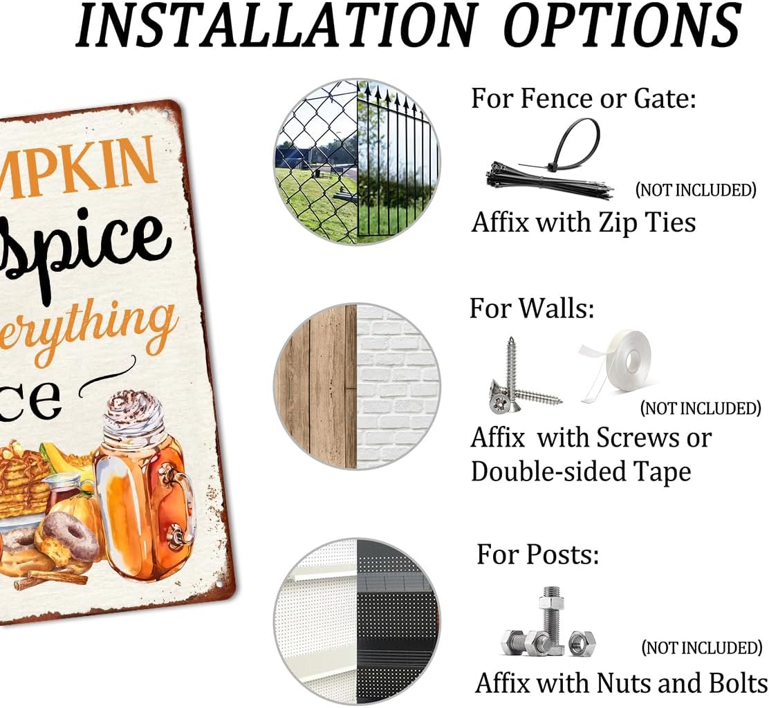Letrero de metal con texto en inglés “Pumpkin Spice and Everything Nice”, arte de otoño para cocina, decoración de pared de café para el hogar, bar,