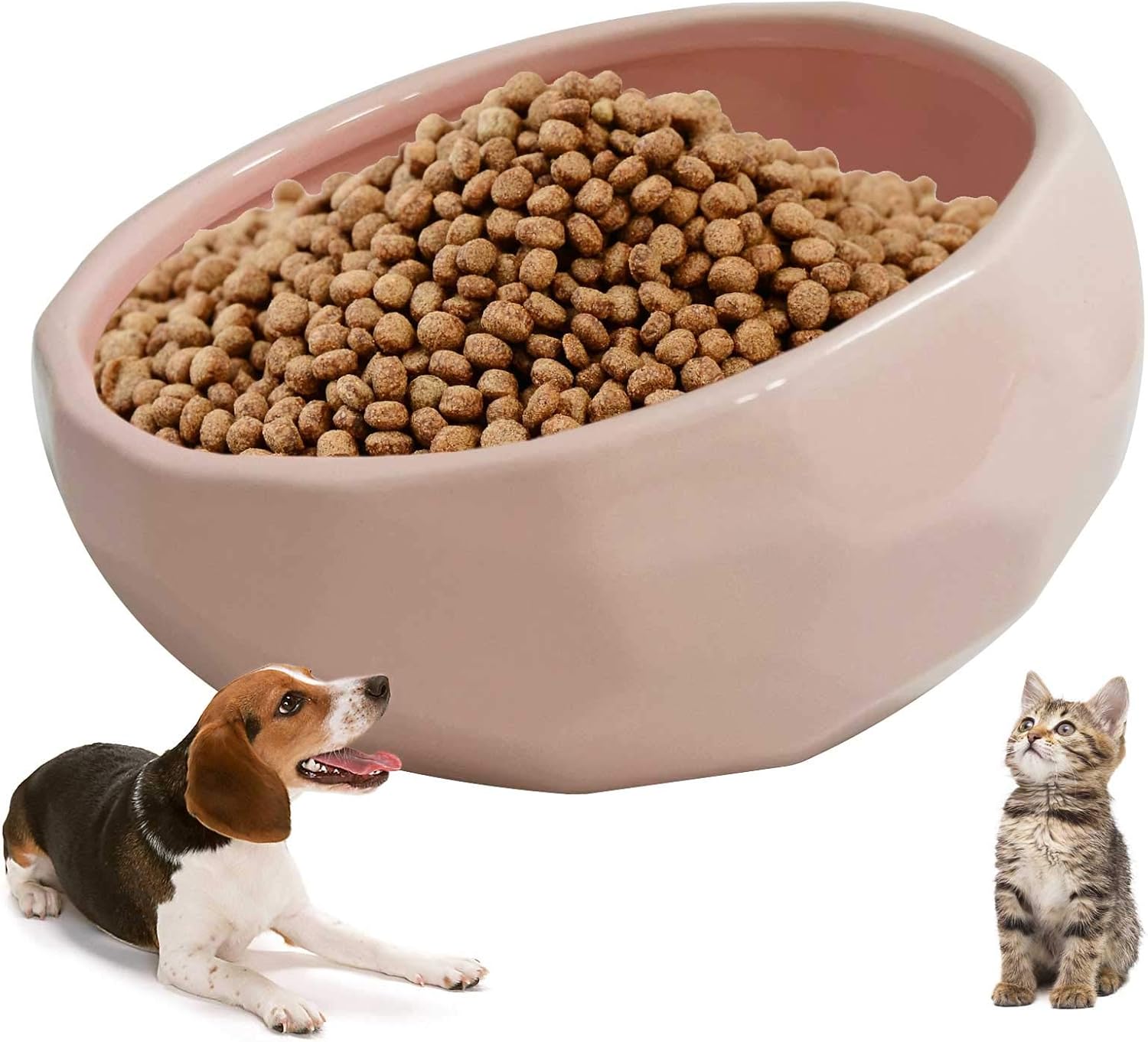kathson Cuenco de cerámica inclinado para perros y gatos, cuencos de agua inclinados de 15 para alimentación cómoda para mascotas, comedero pesado