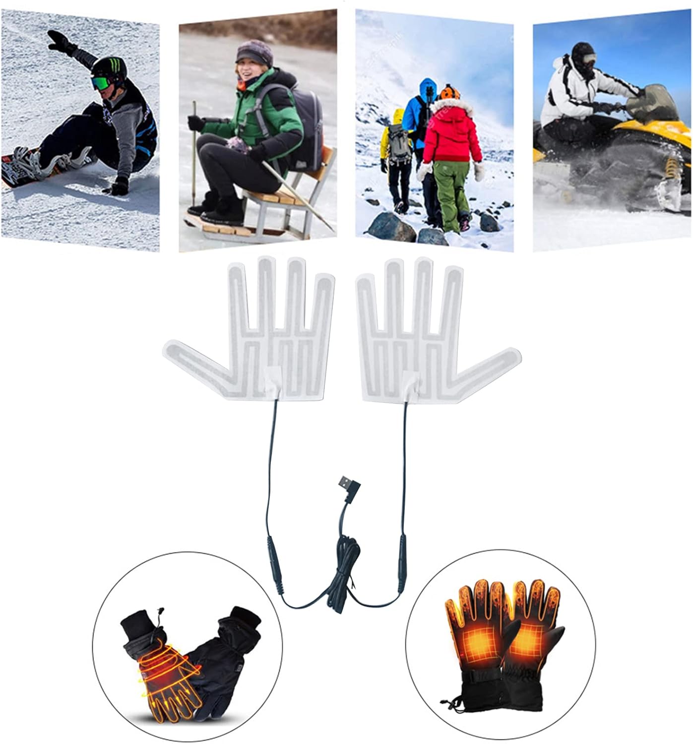 Almohadilla de guante calentada por USB, guantes de invierno cálidos de 5 dedos, almohadilla de calefacción eléctrica, película de calentamiento