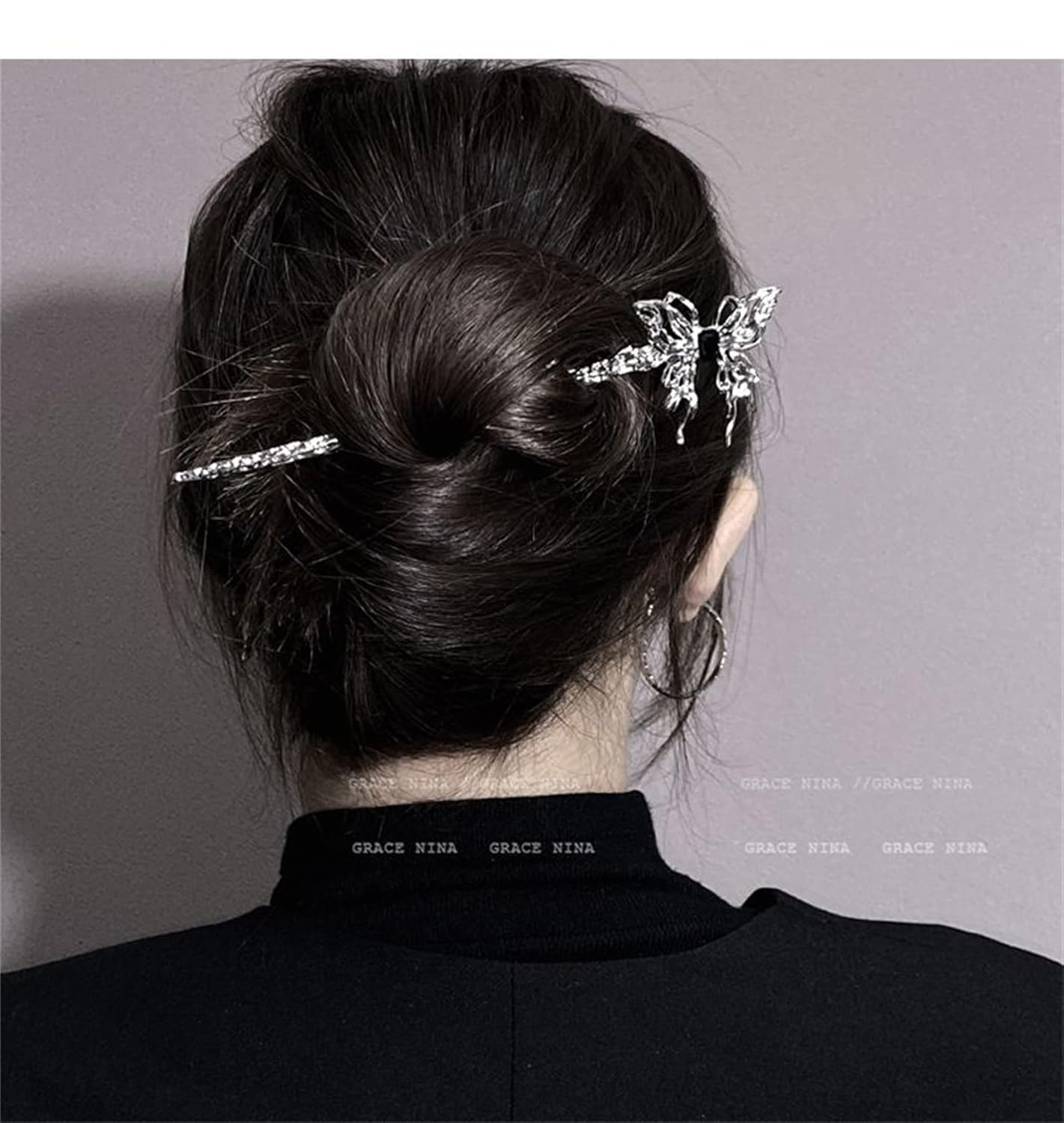 Paquete de 2 horquillas de mariposa para el cabello, palillos para el cabello, accesorios vintage para el cabello, para mujer, 027-2 unidades