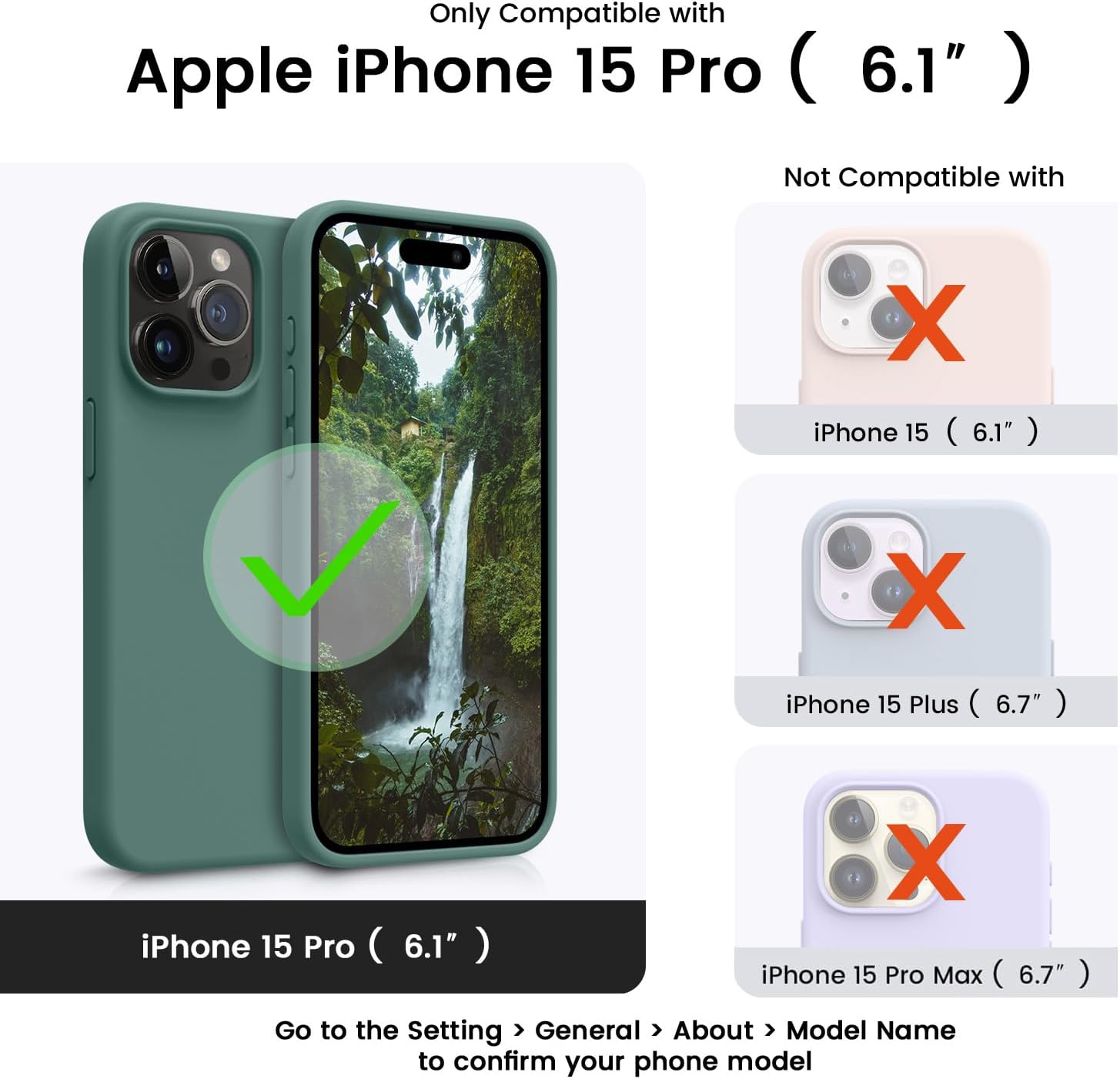 OTOFLY Compatible con iPhone 15 Pro Max, funda delgada de silicona a prueba de golpes para iPhone 15 ProMax (6.7 pulgadas) (verde pino)