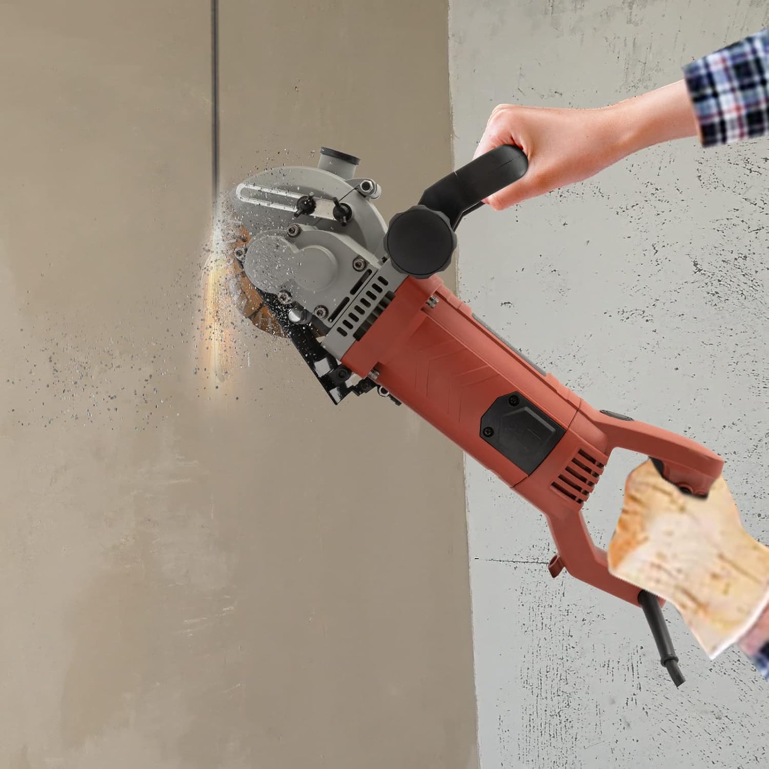 Cortadora de pared de 4800 W, cortadora eléctrica de ranura de pared de 110 V, cazador de ranurado portátil con 5 piezas de sierra de 5.2 pulgadas y