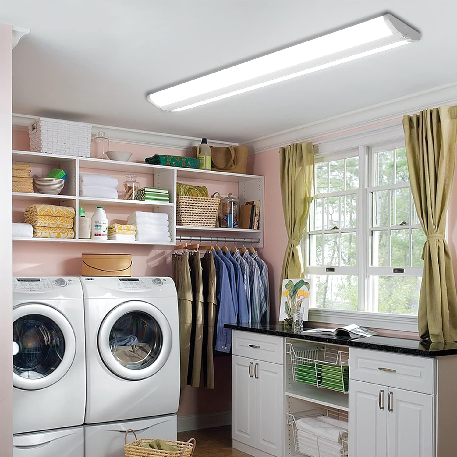 ANTLUX Lámpara LED envolvente de 4 pies, 50 W, ultra delgada, luces LED para garaje, sin deslumbramiento, 5500 lúmenes, 5000 K, montaje empotrado de
