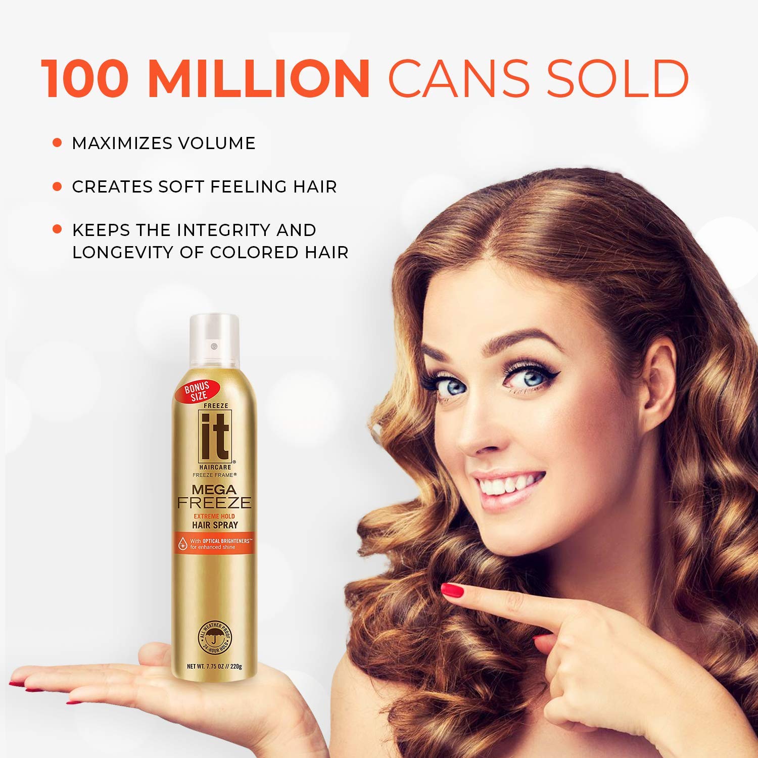 IT Haircare MEGA Freeze Extreme Hold Spray para el cabello  7.75 onzas  Vitamina B5 y proteína de trigo hidrolizada  Resistente a la humedad