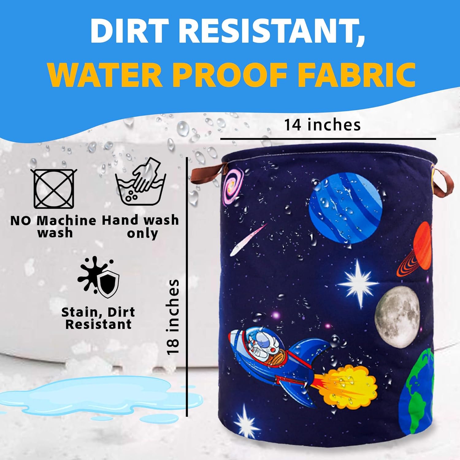Cesta de lavandería para niños, tema de cohete espacial de astronauta, impermeable, plegable con asas, cesta de lona para cuarto de bebé de 45 L,