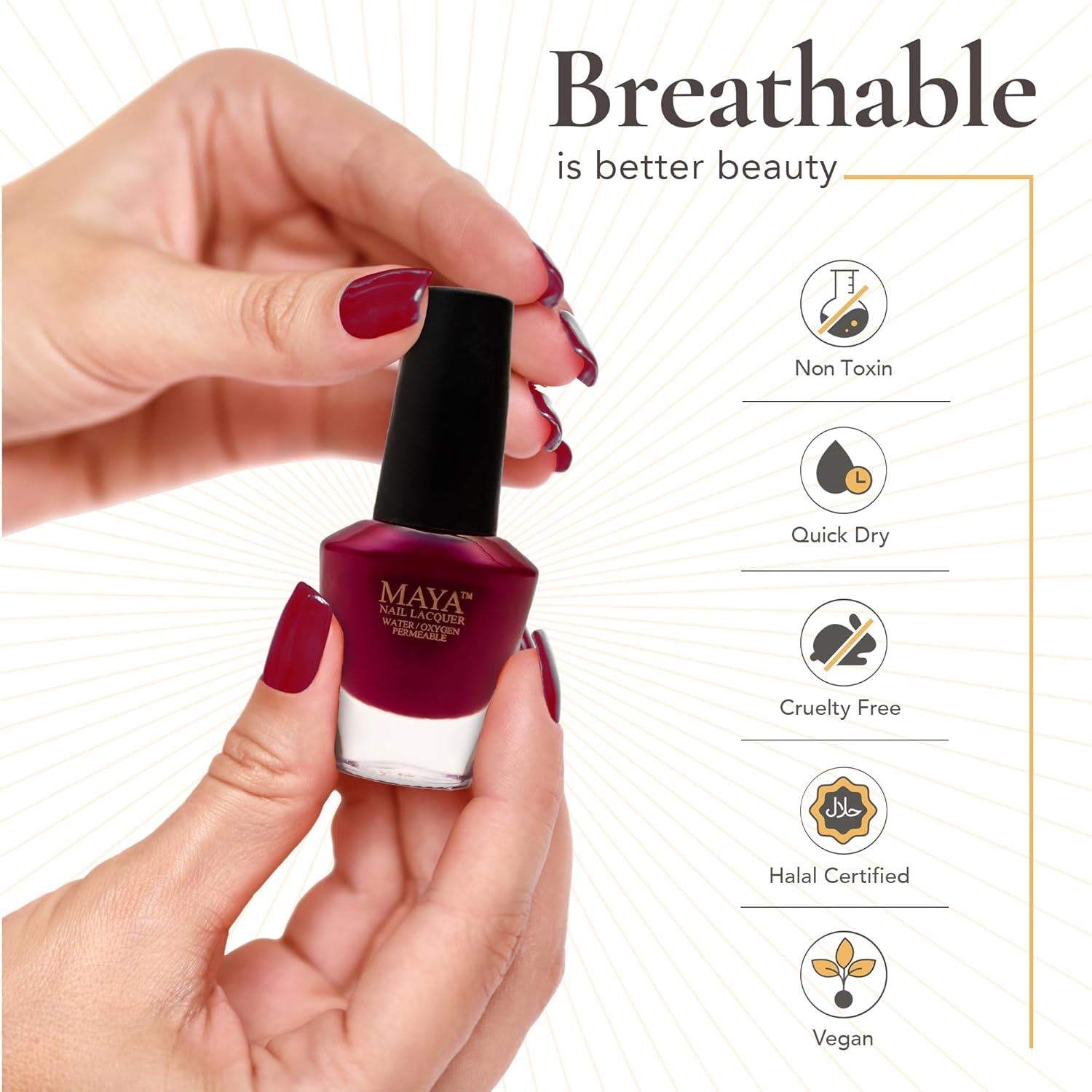 MAYA Esmalte de uñas de gel rojo  Secado rápido, no tóxico, transpirable y libre de crueldad animal, arte de uñas de bricolaje, kit de uñas Halal