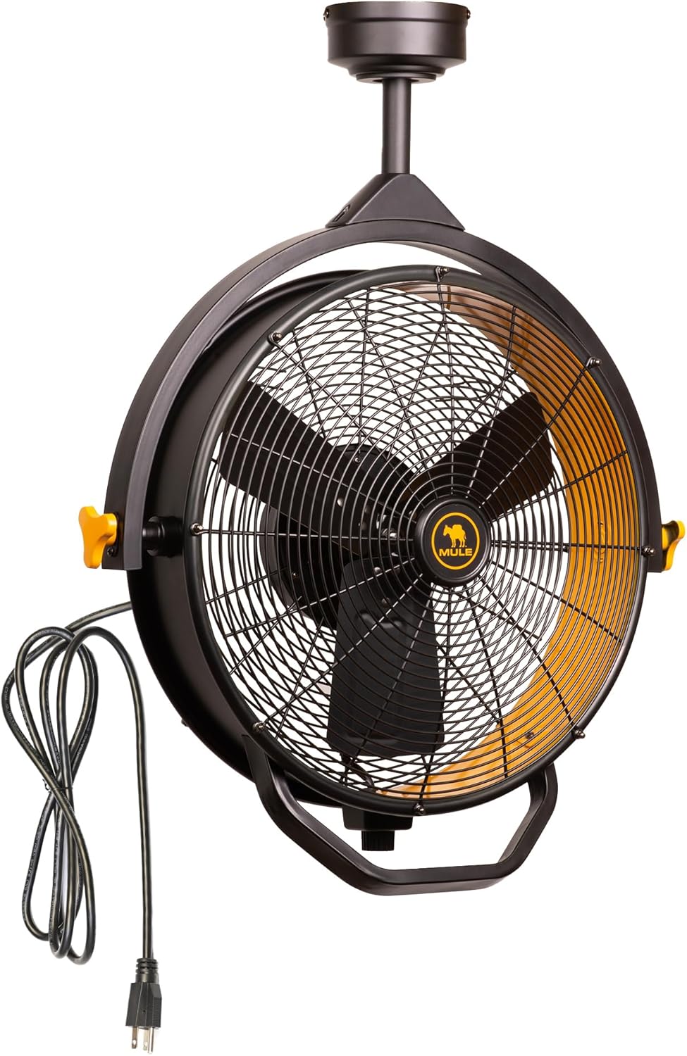Mule 52007-45 Ventilador de garaje con cable enchufable montado en el techo de 18 pulgadas de 3 velocidades sin control remoto – negroamarillo