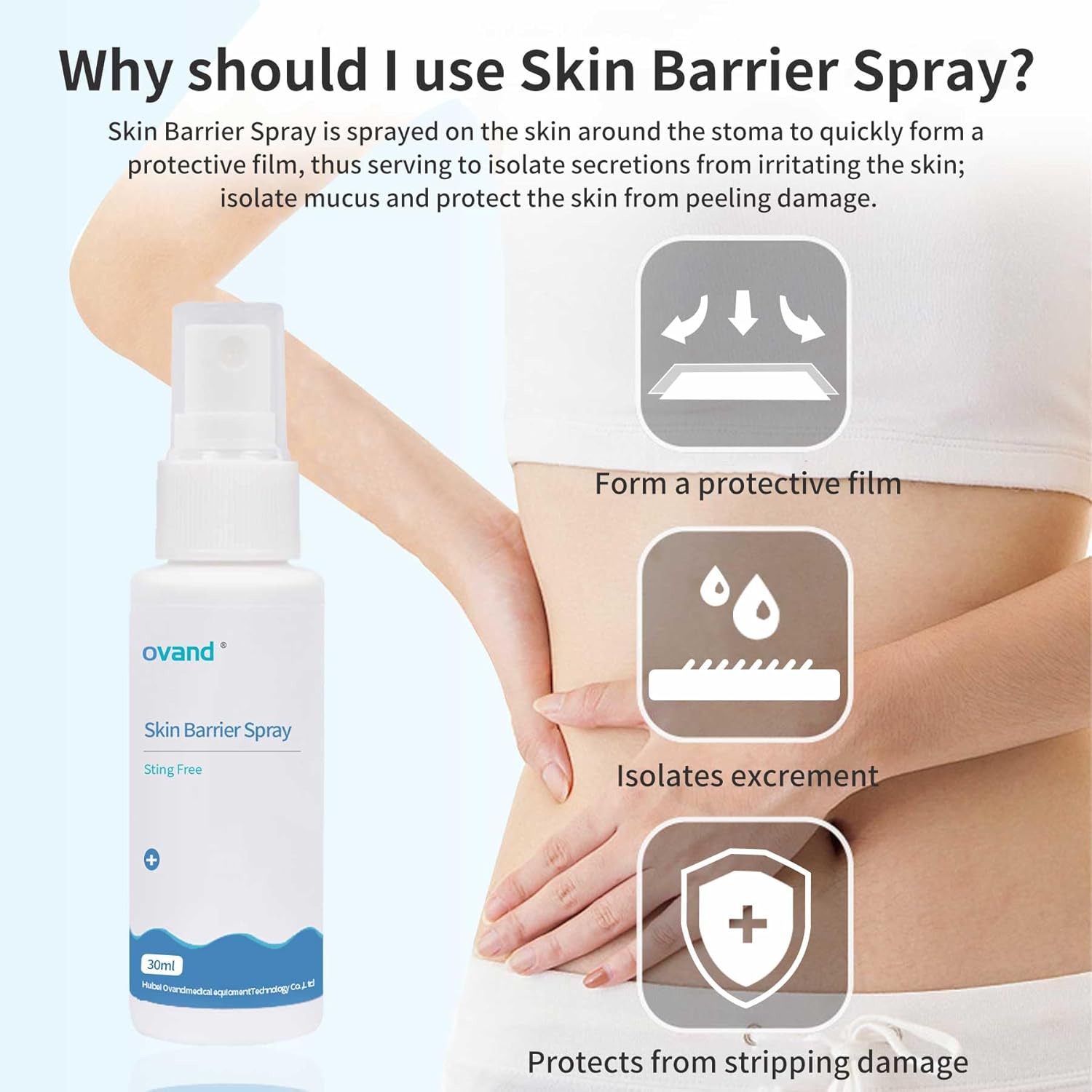 ovand Spray de barrera para la piel de ostomía de 1.0 fl oz, sin alcohol y sin picazón para el cuidado de la ostomía, aerosol de barrera de la piel,