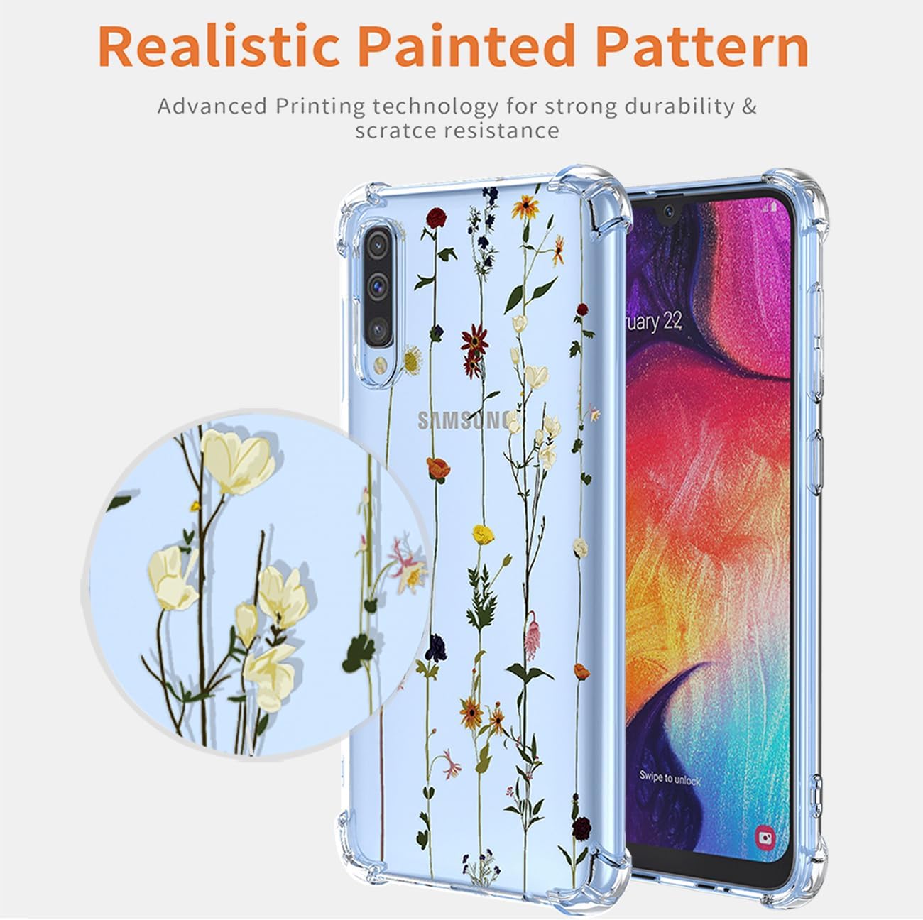 GTBDEKI SM-A505U – Funda para Samsung Galaxy A50Samsung A50SGalaxy A30S, funda con protector de pantalla, funda transparente con patrones de jardín