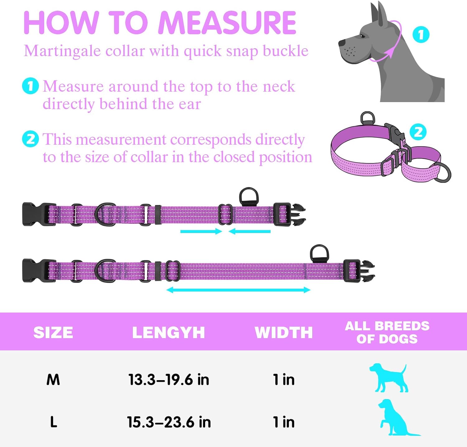 Collar Martingale para perros de entrenamiento, 1 unidad, collares reflectantes ajustables con hebilla, sin tirones, evita que se resbalen para