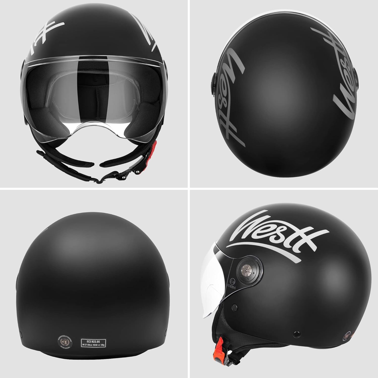 Westt Open Face Helmet – Motorcycle Helmet Moped 34 Half Vespa Vintage with Visor- Helmets for Adults DOT Touring Men Women Scooter Classic Series