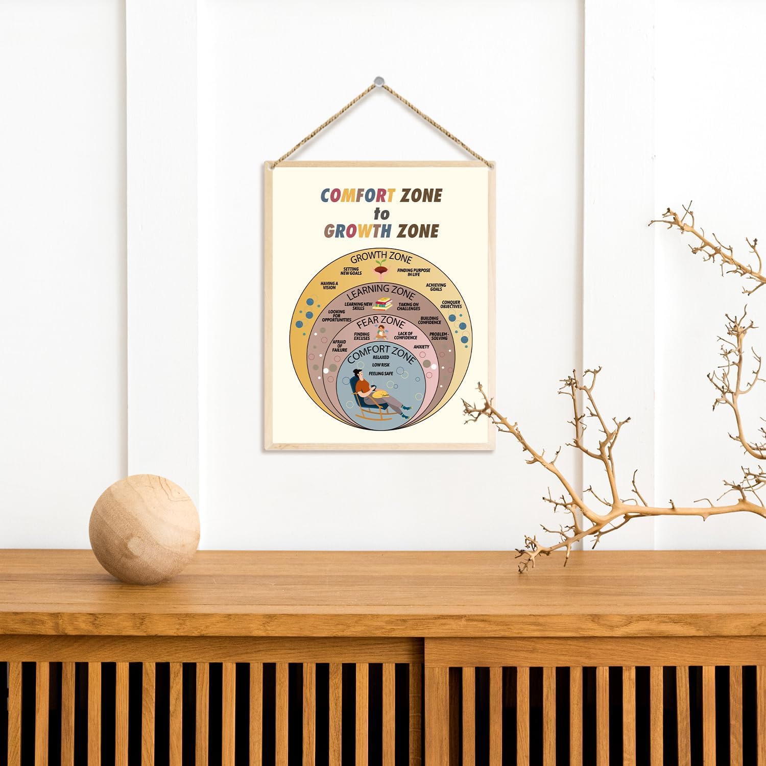 Comfort Zone To Growth Zone – Letrero de madera colgante para oficina, 10 x 8 pulgadas, decoración de pared para el hogar, placa de madera impresa