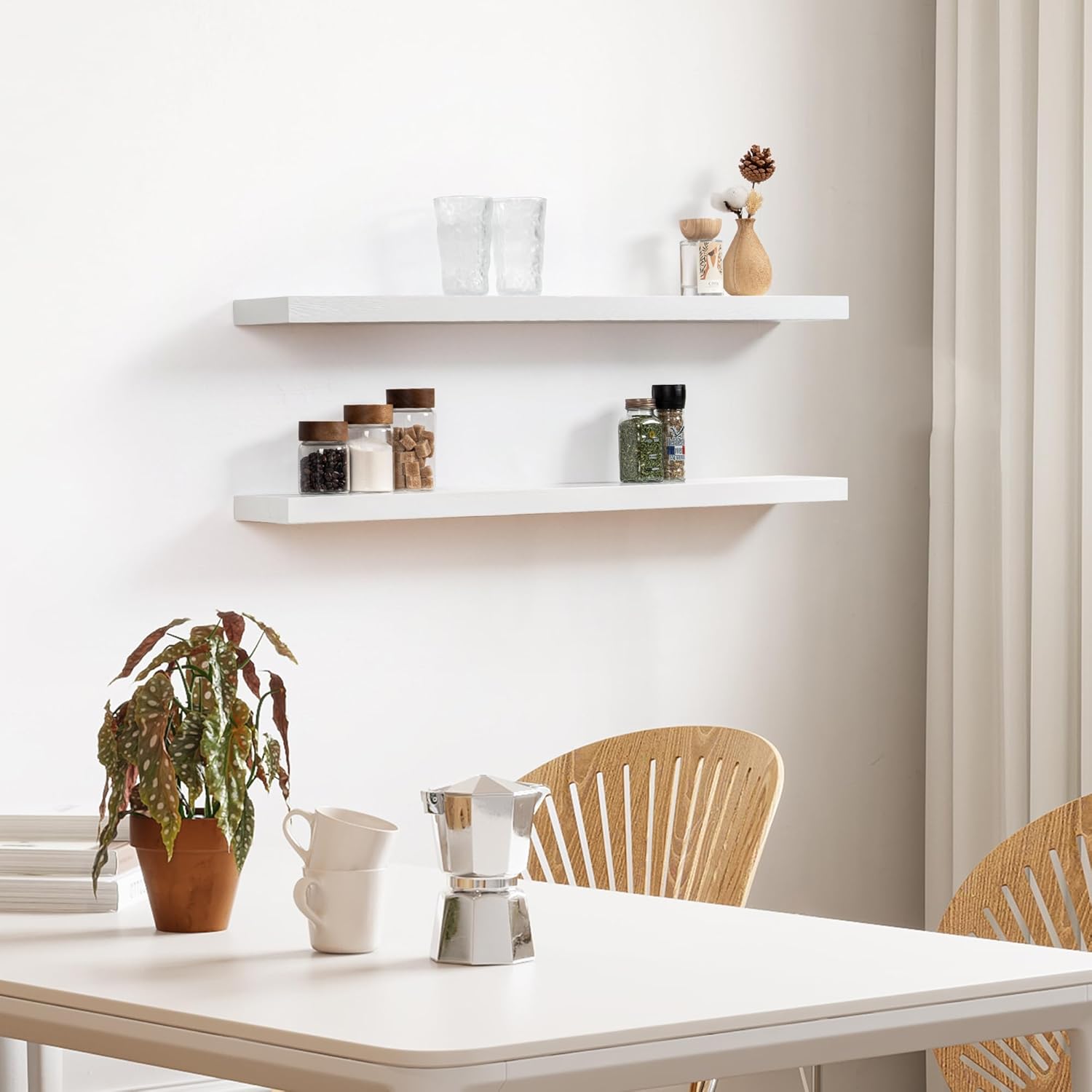 Fun Memories Estantes flotantes hechos a mano de pino europeo, juego de 2 estantes de pared de madera rústica natural, estante de almacenamiento