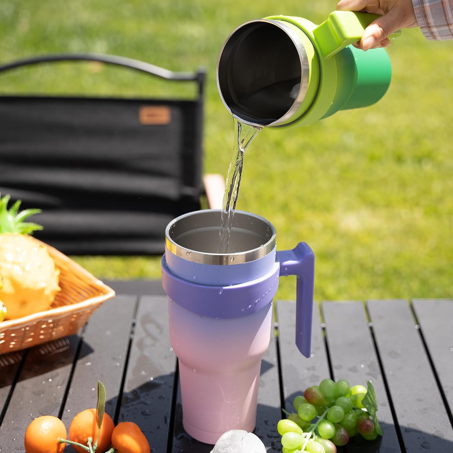 BJPKPK Vaso de 30 onzas con asa y tapa con popote, vaso aislado de acero inoxidable, para café, color menta
