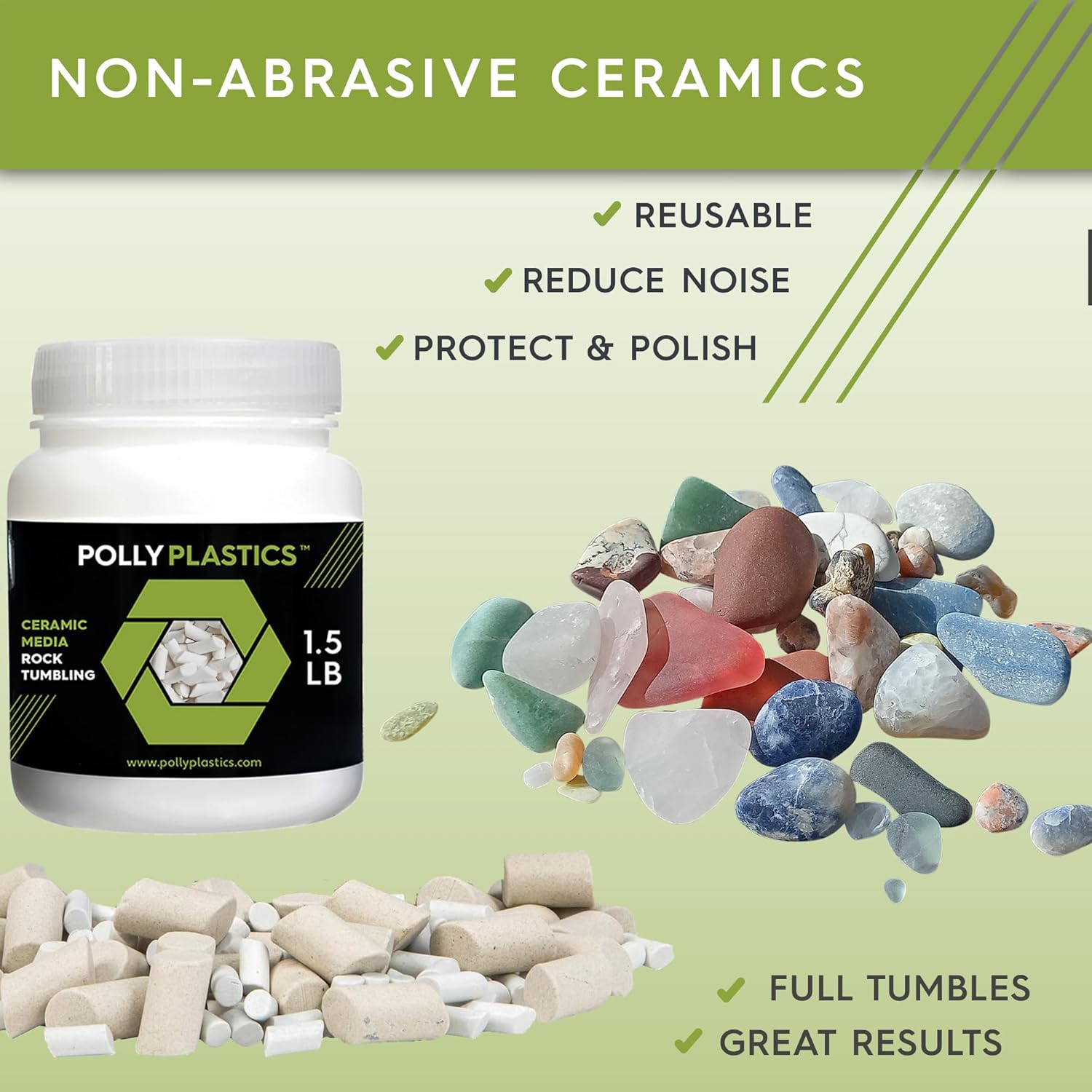 Polly Plastics Medios de relleno de cerámica de roca (tamaño de cilindro mixto pequeño y grande)  pellets de cerámica no abrasivos para todo tipo de